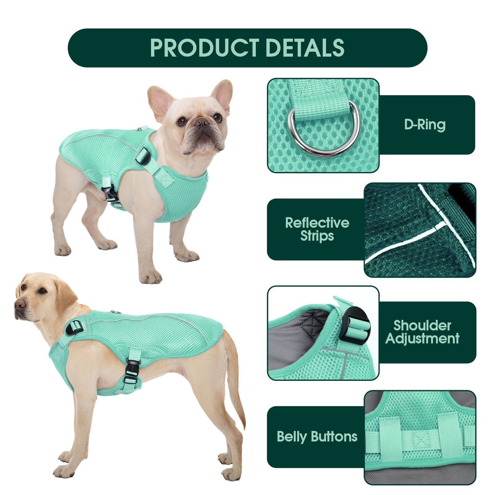 Kuoser Dog Cooling Vest Harness, Large Dog Cooler Jacket With Adjustable Buckle For Outdoor Beach, Hiking, Training Green Xxl