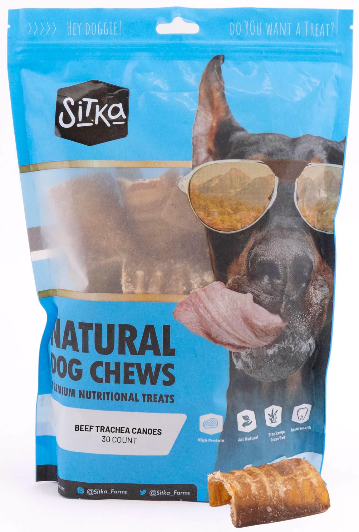 Sitka Farms Beef Trachea Canoes 3 Split Trachea - 30 Count - 100% Natural Source of Glucosamine & Chondroitin - High Protein Pre