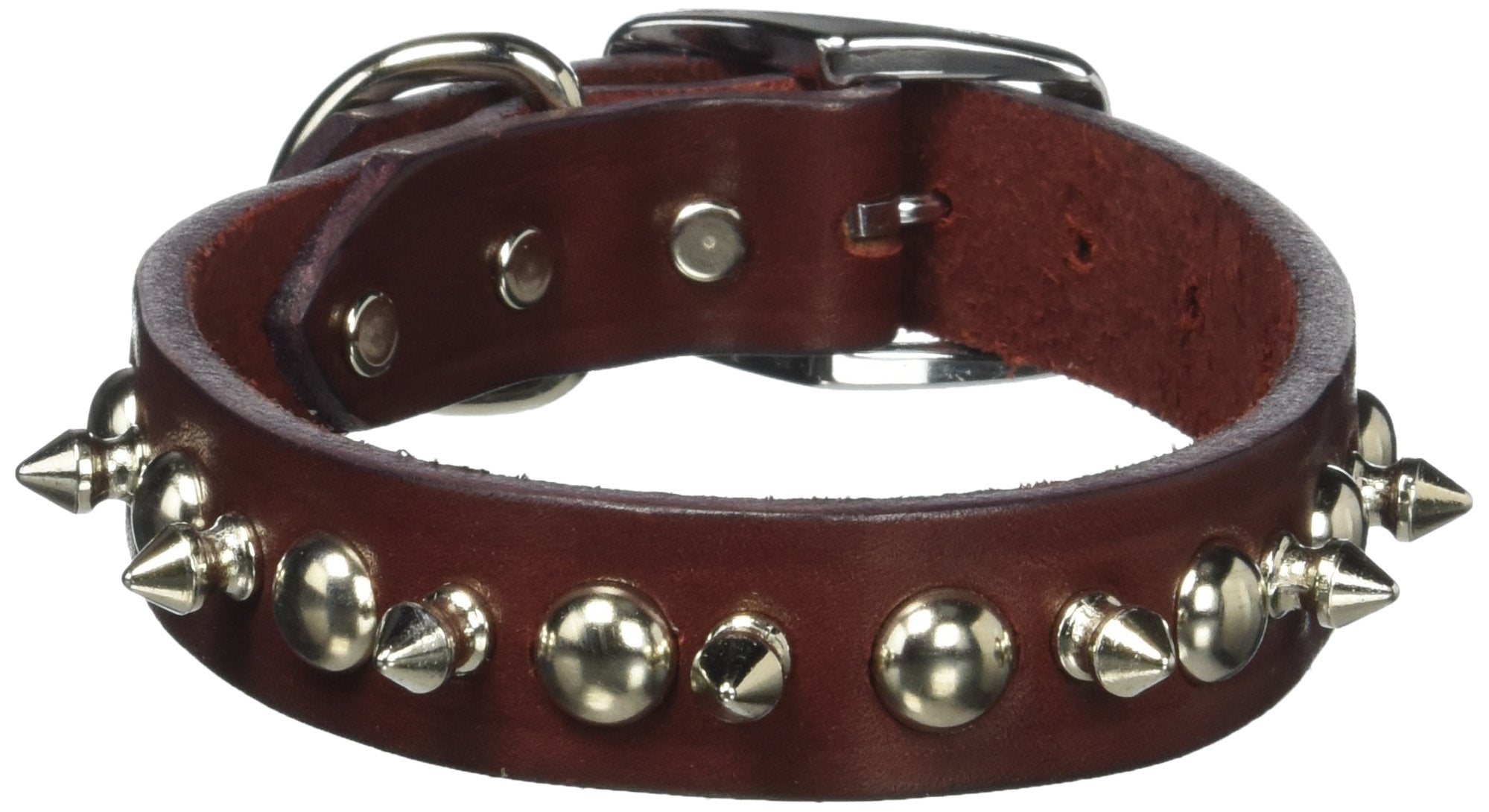 Omnipet Leather Brothers 100Lks-Bu20 1 X 20-Inch Regular Spiked And Studded Latigo Leather Dog Collar, Large, Burgundy