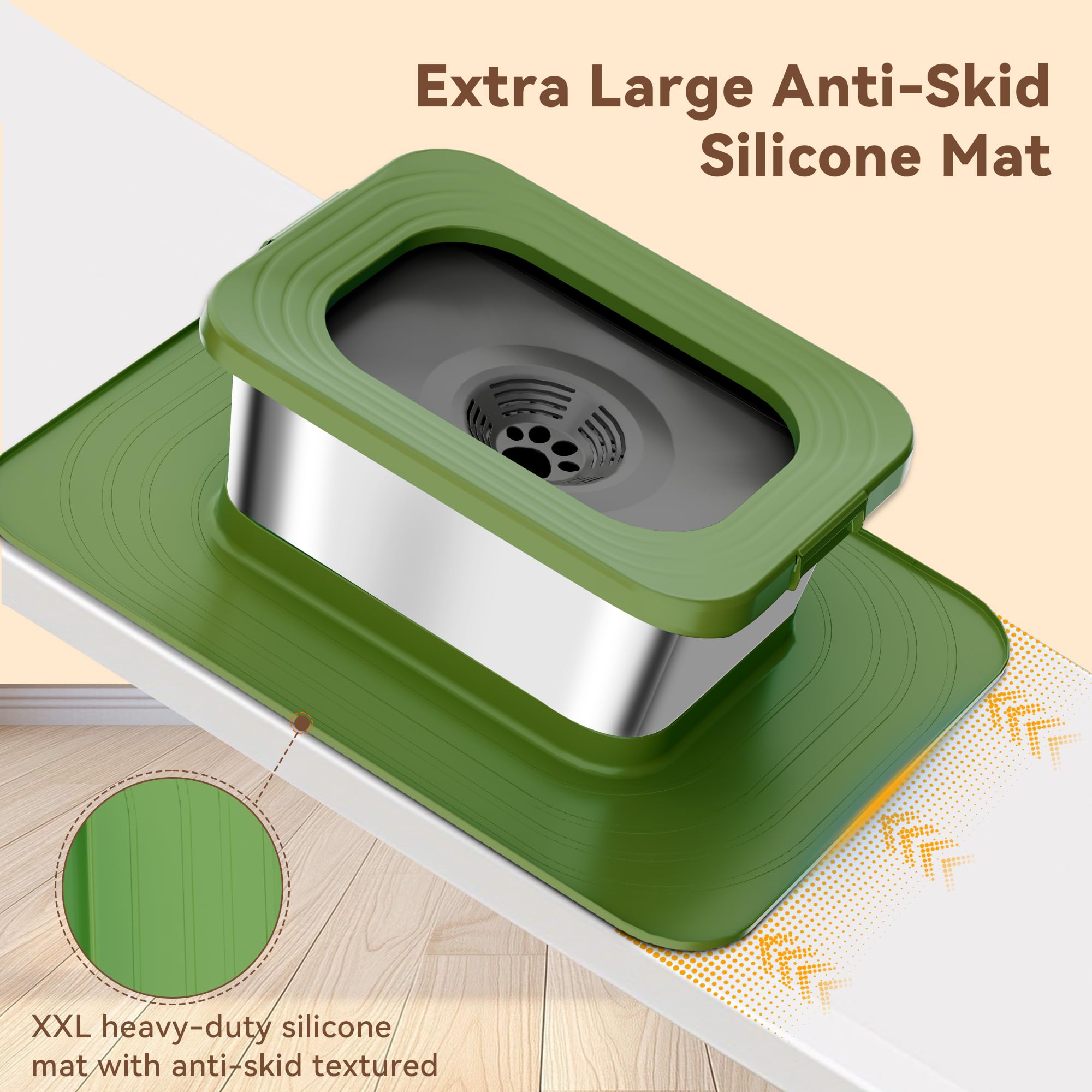 Twinsing 10L No Spill Dog Water Bowl, 2.6 Gal Stainless Steel No Splash Large Dog Water Bowl With Non-Slip Silicone Mat, Spill P