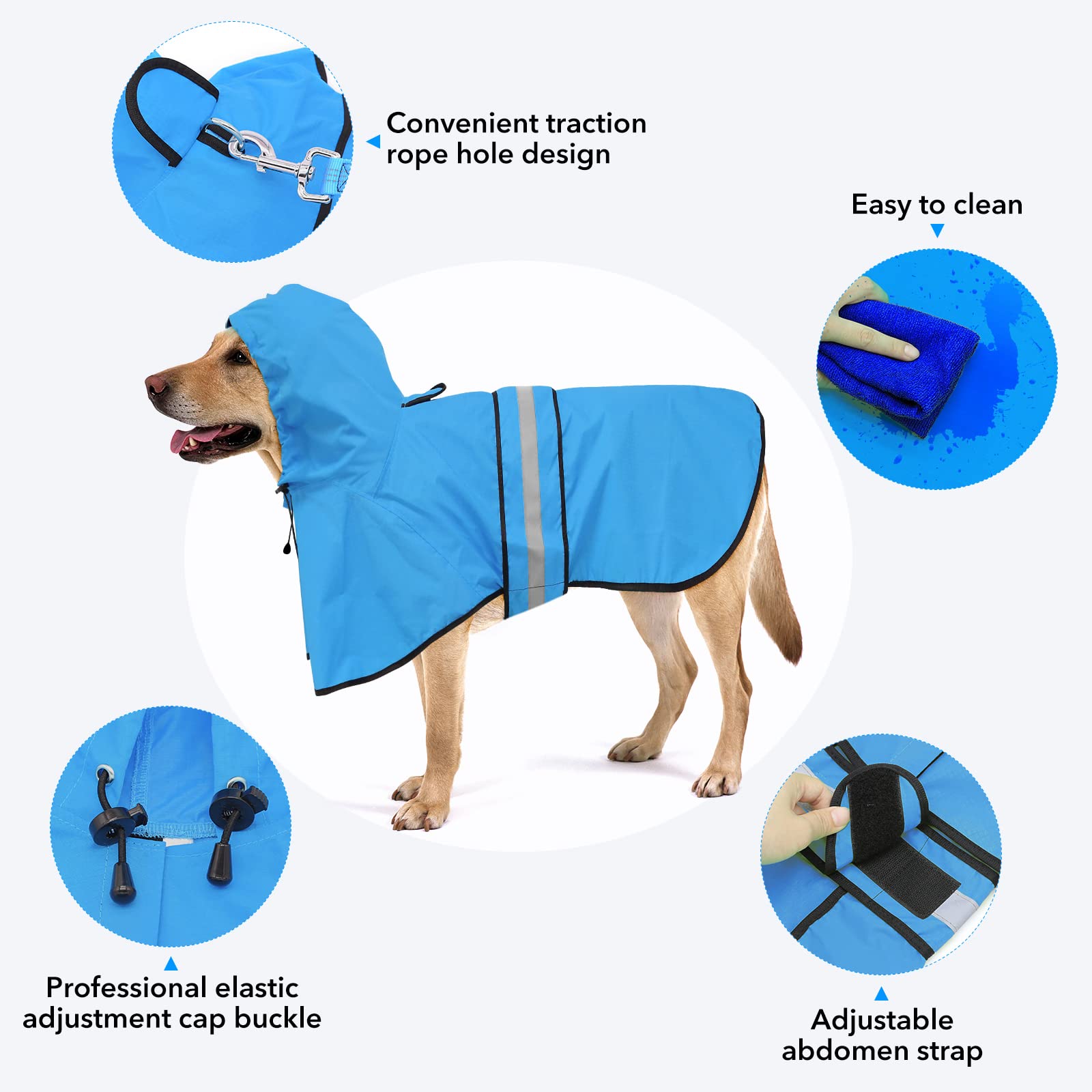 Ezierfy Waterproof Reflective Dog Raincoats - Adjustable Puppy Rain Coat Jacket, Lightweight Dog Hooded Slicker Raincoats Poncho