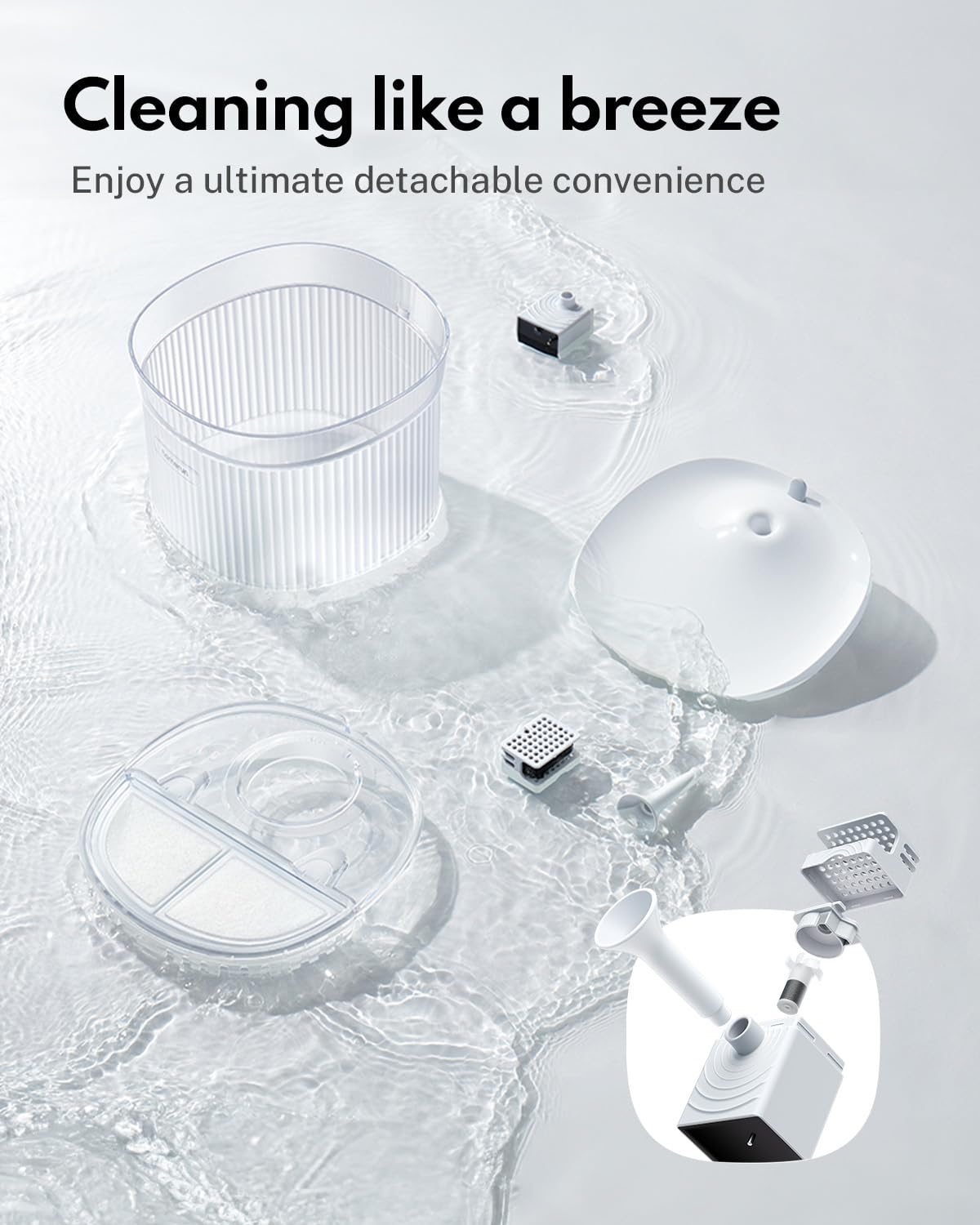 Homerunpet Cat Water Fountain, Cordless Pet Fountain 30-Days Battery Operated, 2L/68Oz Water Fountains For Cats Indoor, Cat Foun