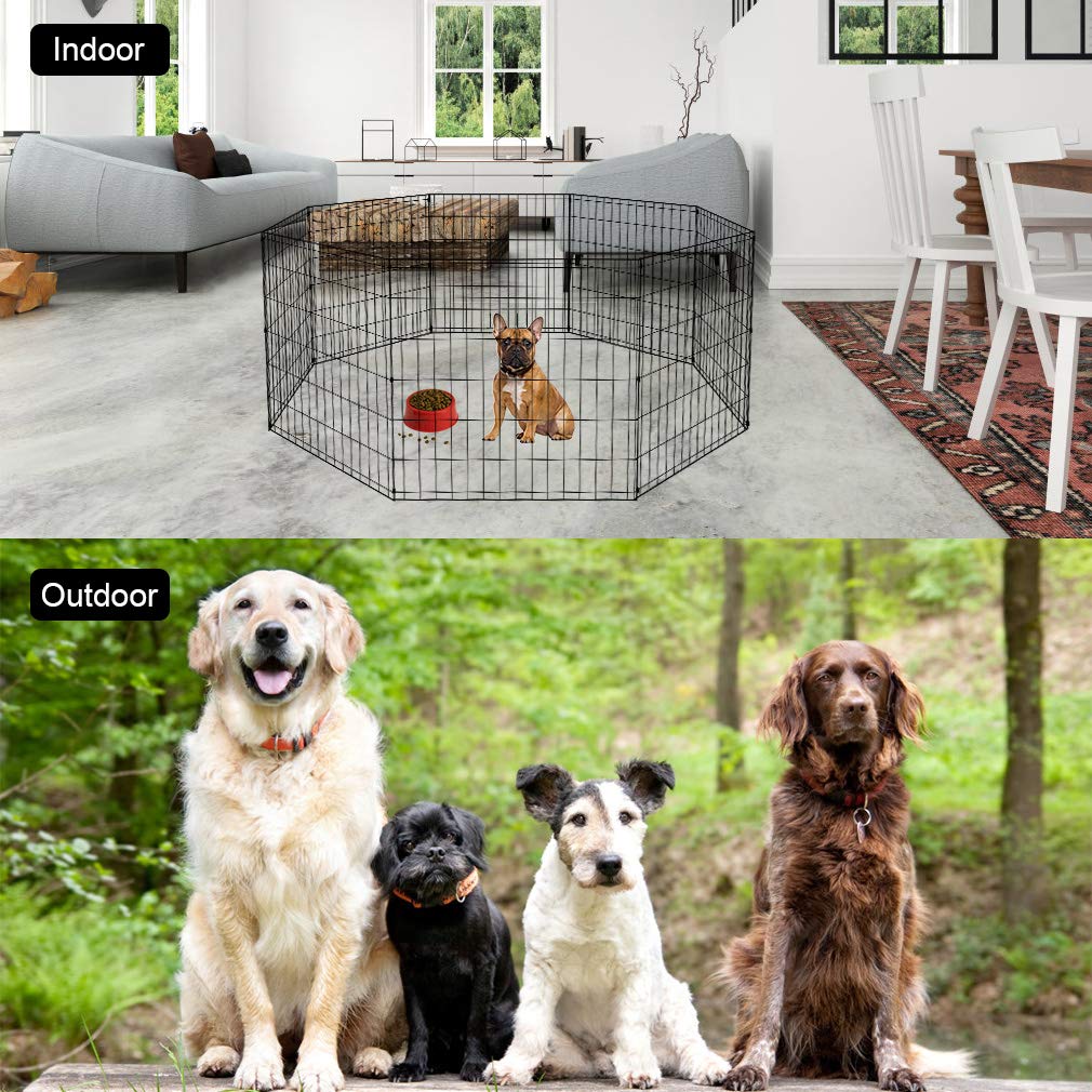 Bestpet Dog Pen Dog Playpen Puppy Pet Playpen 8 Panel Indoor Outdoor Metal Portable Folding Animal Exercise Dog Fence,24',Black