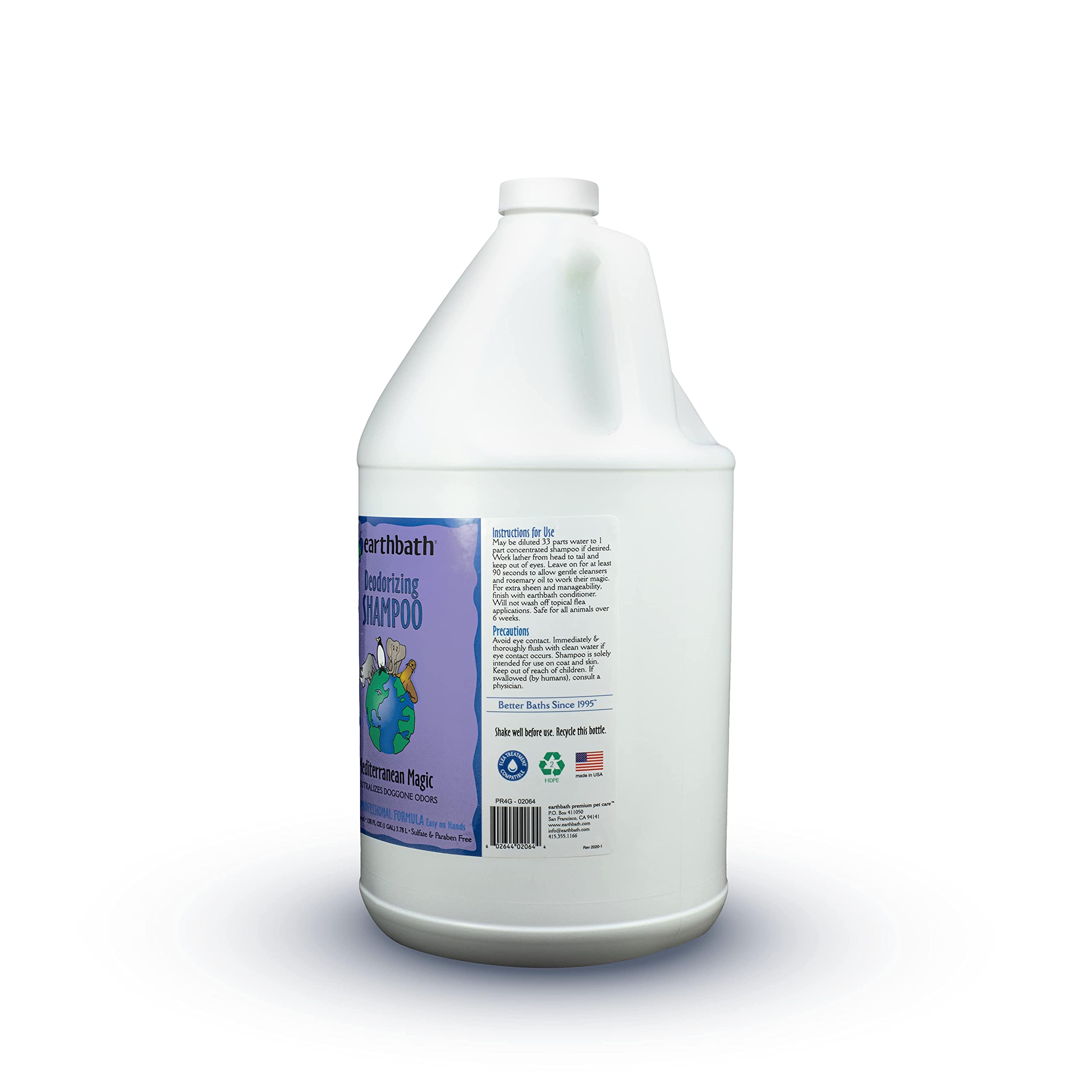 Earthbath, Mediterranean Magic Dog Shampoo - Deodorizing Shampoo For Dogs, Rosemary Scented Dog Wash, Made In Usa, Shampoo For Smelly Dogs, Cruelty Free Pet Shampoos - 128 Oz (1 Pack)