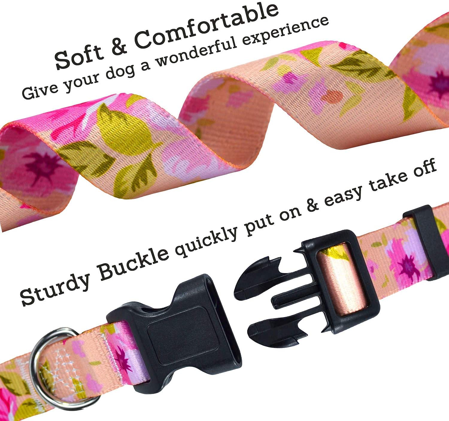 Mihqy Dog Collar With Bohemia Floral Tribal Geometric Patterns - Soft Ethnic Style Collar Adjustable For Small Medium Large Dogs (Pink Rose, S)