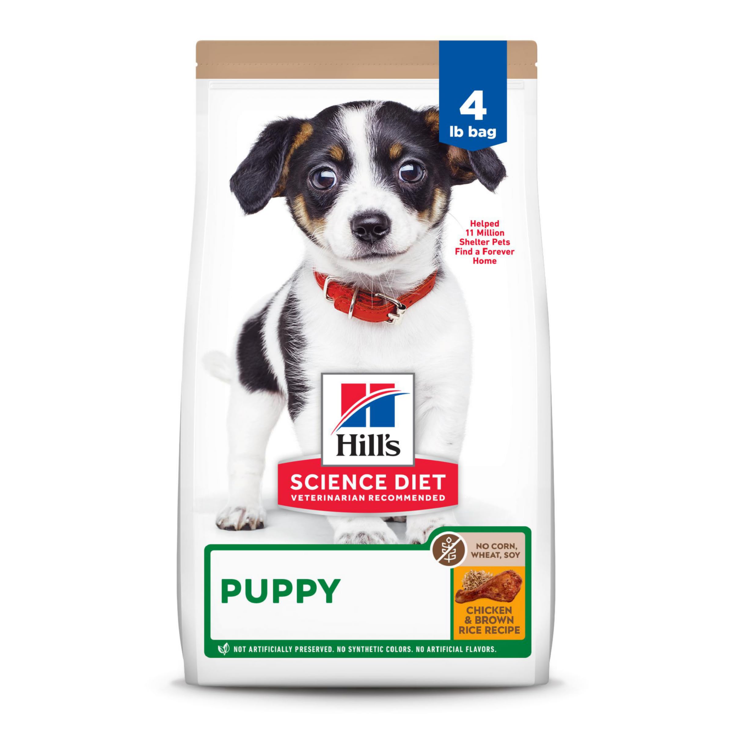 Hills Science Diet Puppy, Puppy Premium Nutrition, Dry Dog Food, No Corn, Wheat, Soy Chicken & Brown Rice, 4 lb Bag