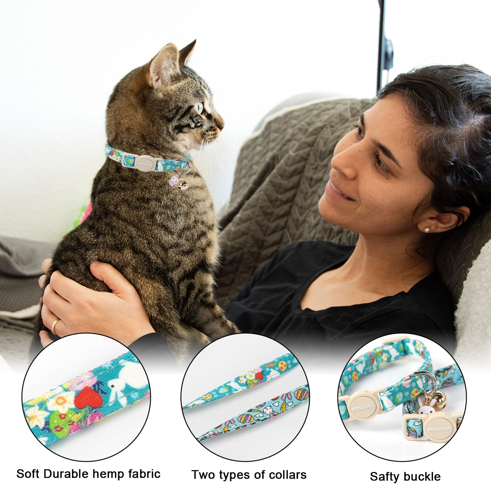 Cat Collar,2 Pack Easter Day Cat Collars Breakaway With Bell, Dogwong Safety Buckle Egg Cat Collar Rabbit Cat Collar For Girl Bo