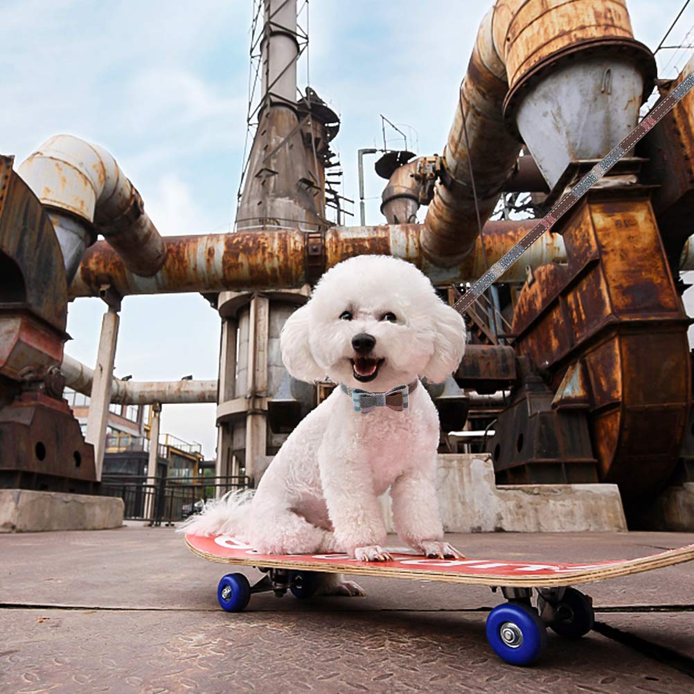 Expawlorer Dog Collar And Leash Set - Classic Plaid Bow Tie & Dog Bandana Collar With Bell, Dog Leash Tangle Free, Adjustable Co