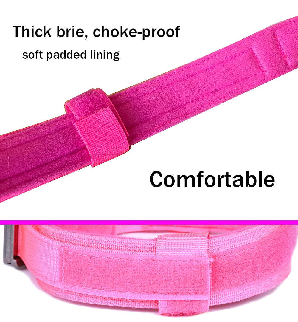 Tactical Dog Collar Military Dog Collar Adjustable Nylon Dog Collar Heavy Duty Metal Buckle With Handle For Dog Training ( Pink ,Xl )