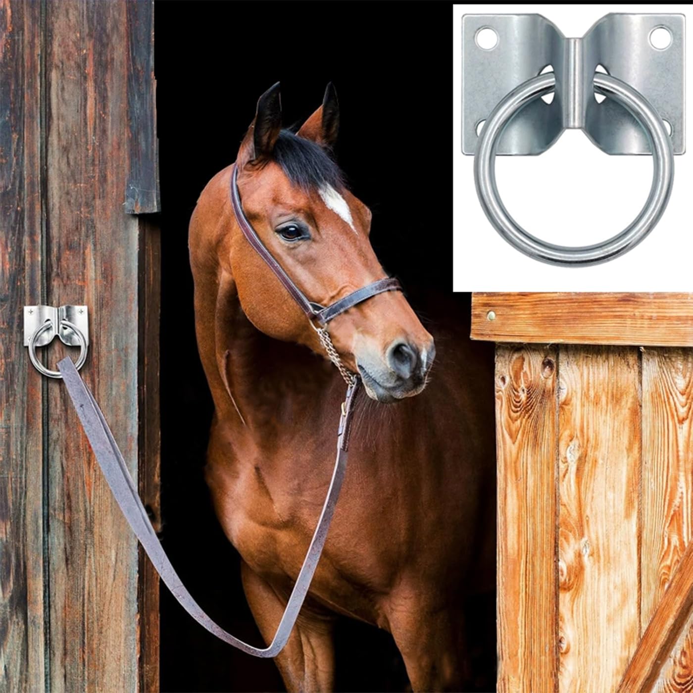 Gaitwin Cross Tie Ring For Horses, Block Tie Hitching Ring With Screws For Horse Stall Stable, Wall Mount Tie Down Horse Barn Su