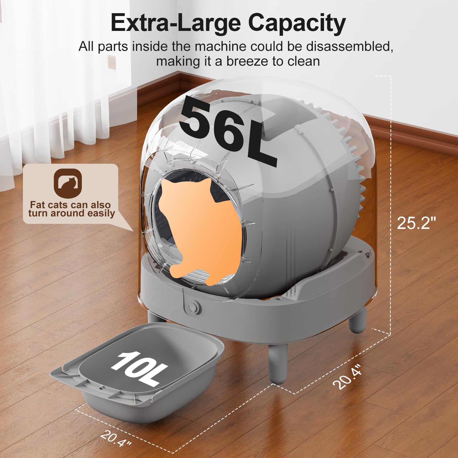 Sousia Self-Cleaning Cat Litter Box - 56L Extra Large Robot Automatic Cat Litter Box For Multi Cats With Safety Protection/Anti-