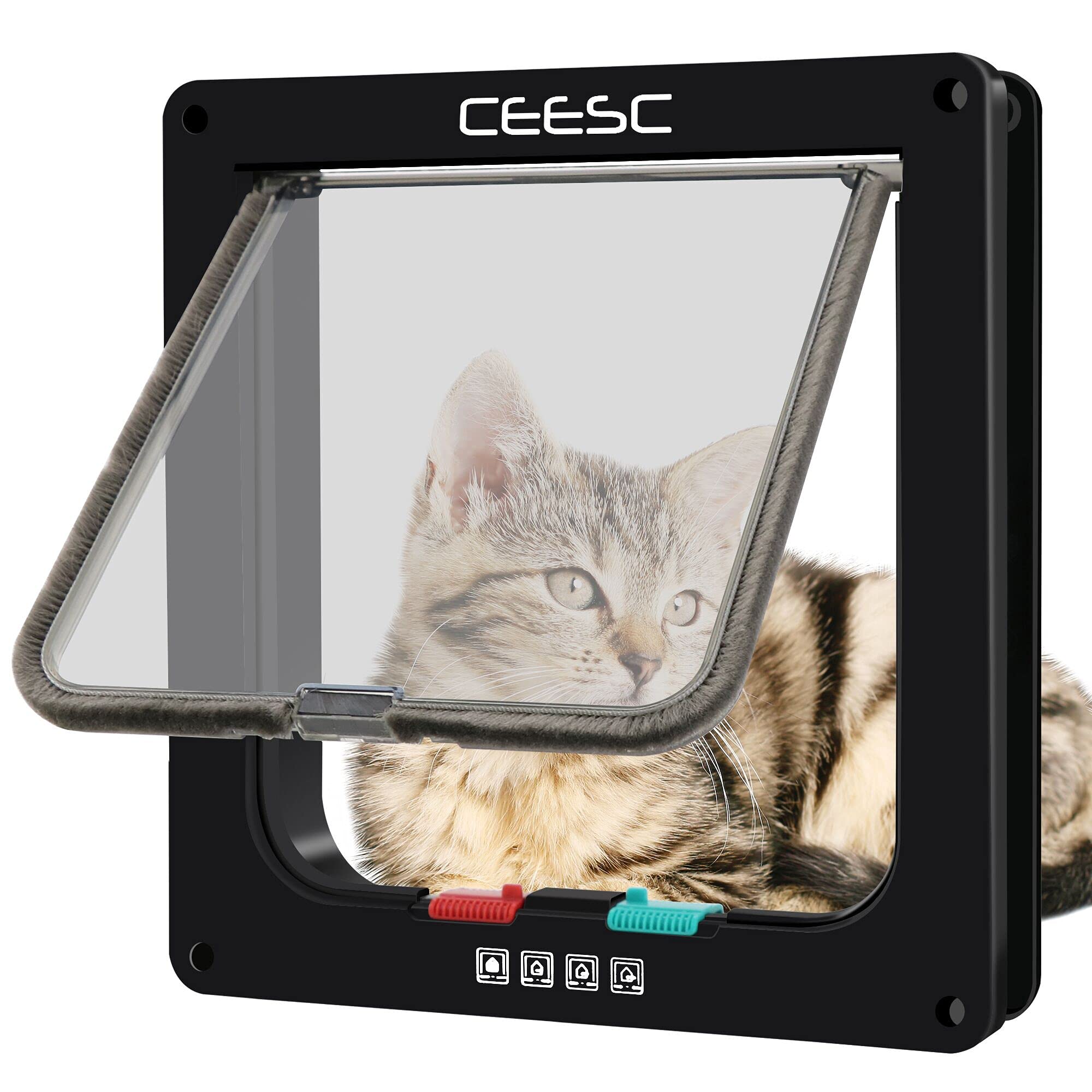 Ceesc Cat Flap Door Magnetic Pet Door With 4 Way Lock For Cats, Kitties And Kittens, 2 Sizes And 2 Colors Options (L- Inner Size
