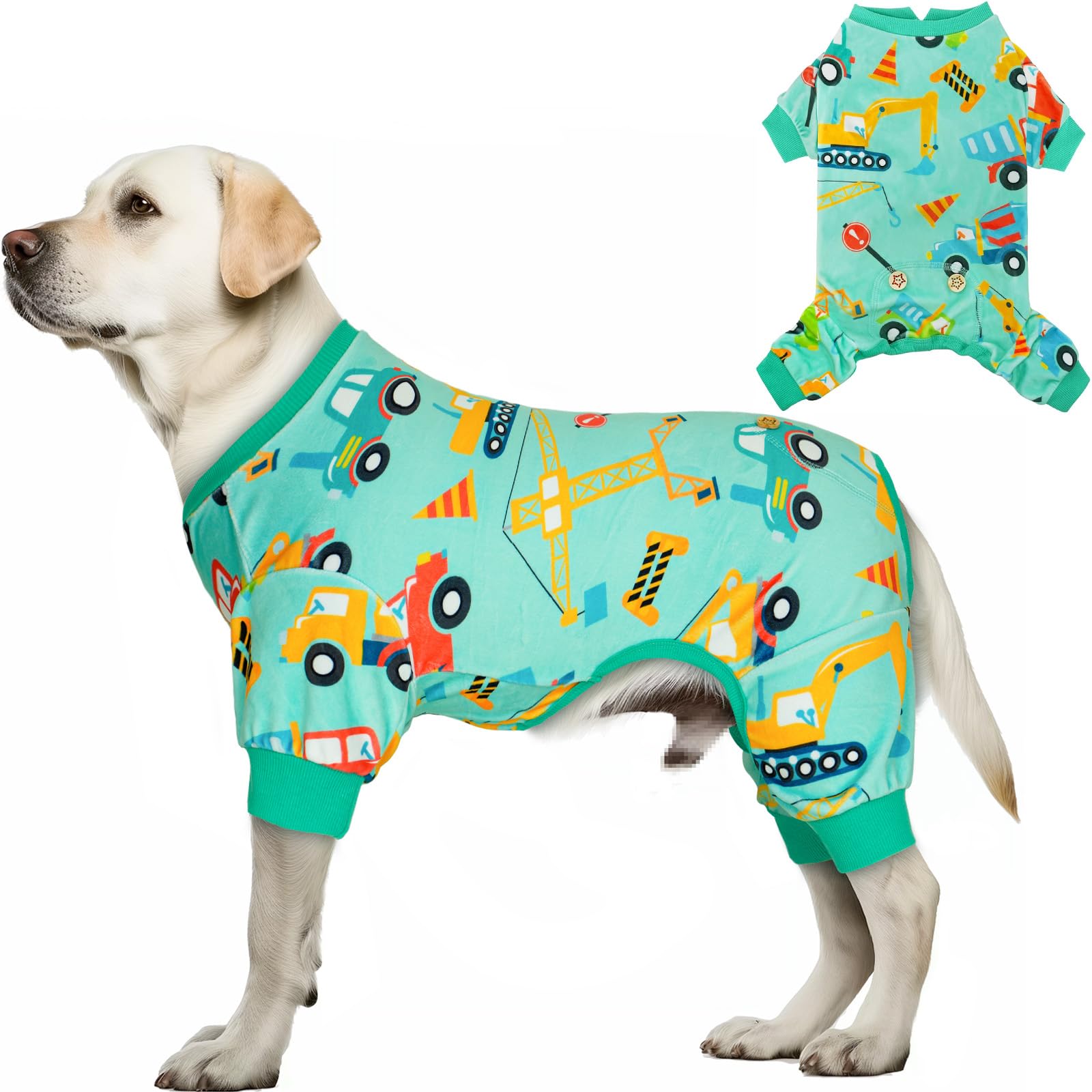 Kyeese Dog Pajamas Velvet Dog Pajamas Medium Sized Dogs Soft Dogs Clothes Pjs With Construction Vehicles Pattern Stretchy Pet Ja