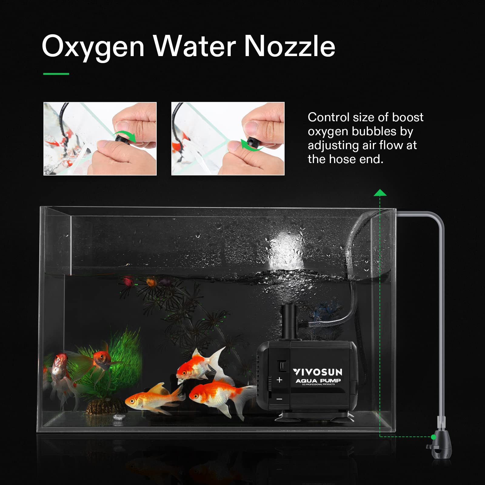 Vivosun 400Gph Submersible Pump(1500L/H, 15W), Ultra Quiet Water Pump With 5.2Ft High Lift, Fountain Pump With 5Ft Power Cord, 3 Nozzles For Fish Tank, Pond, Aquarium, Statuary, Hydroponics