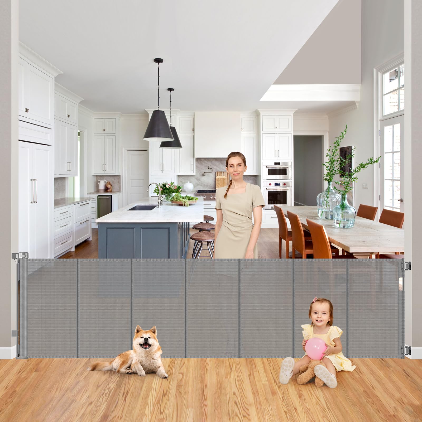 Reinforced 200 Inch Retractable Baby Gate Extra Long Baby Gates for Large Openings Bottom Anti-Crawl 16.7 Ft Outdoor Dog Gates f