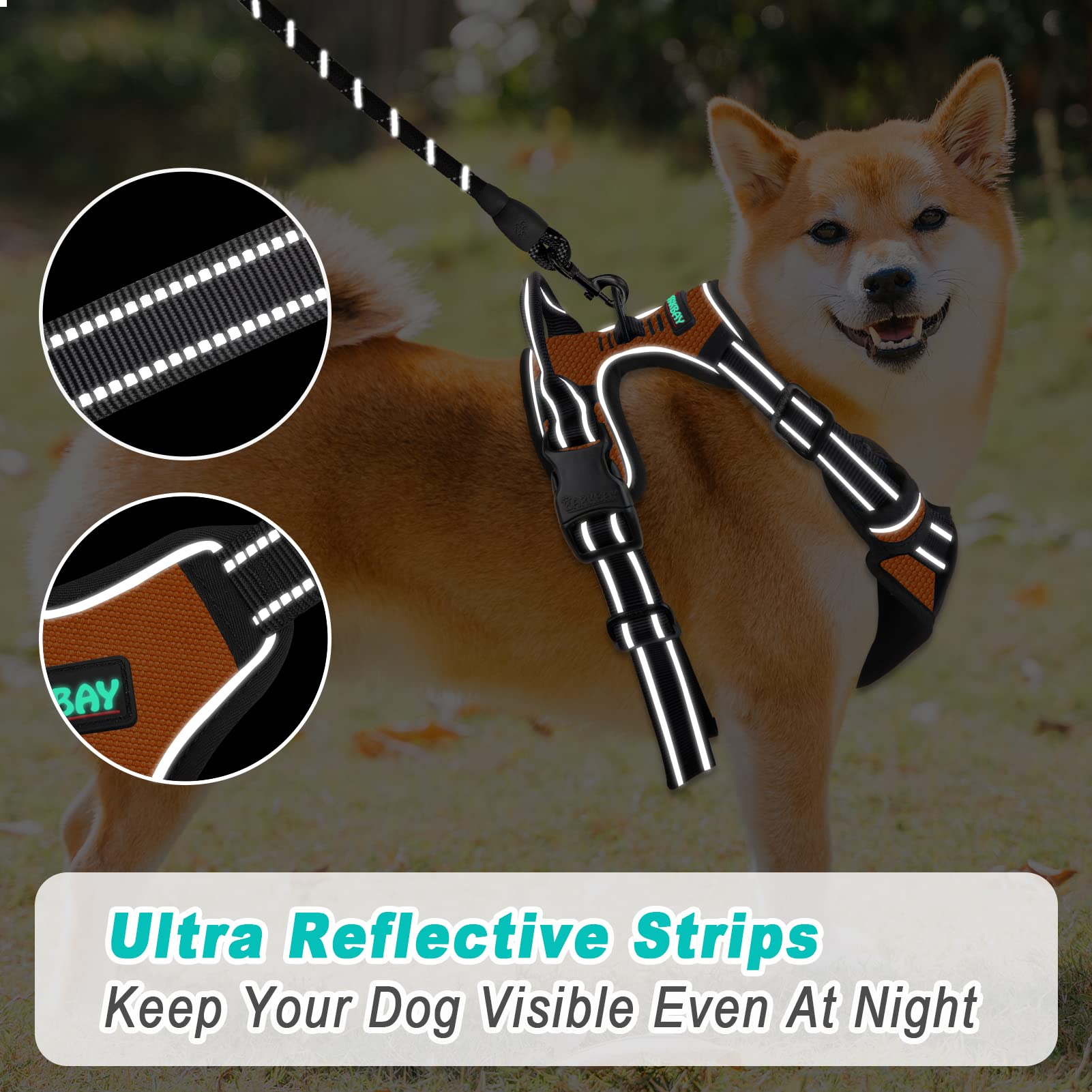 Barkbay No Pull Dog Harness Large Step In Reflective Dog Harness With Front Clip And Easy Control Handle For Walking Training Running(Orange,L)