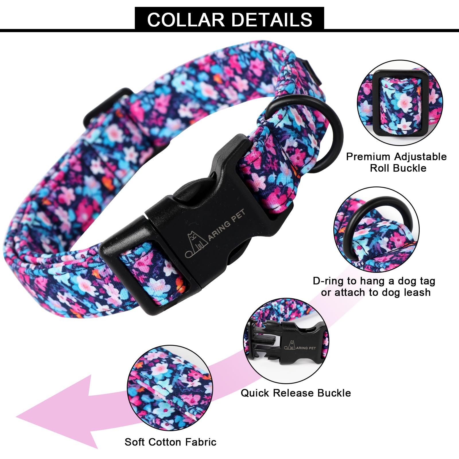 Aring Pet Summer Dog Collar-Cotton Lightweight Dog Collars, Adjustable Pet Collar Puppy Collars With Quick Release Buckle For Sm