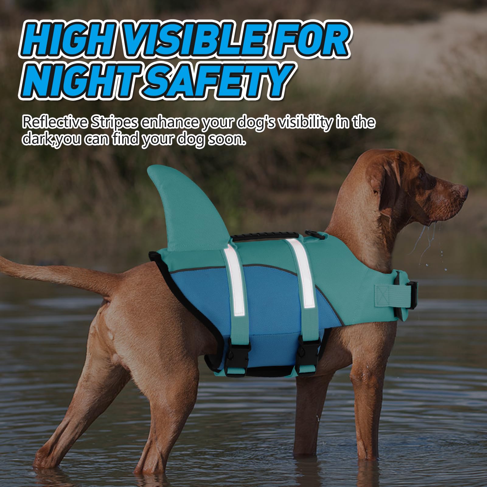 Doglay Shark Dog Life Jacket With Adjustable Vests For Swimming Boating, Ripstop Pet Flotation Vest For Small Medium Large Dogs