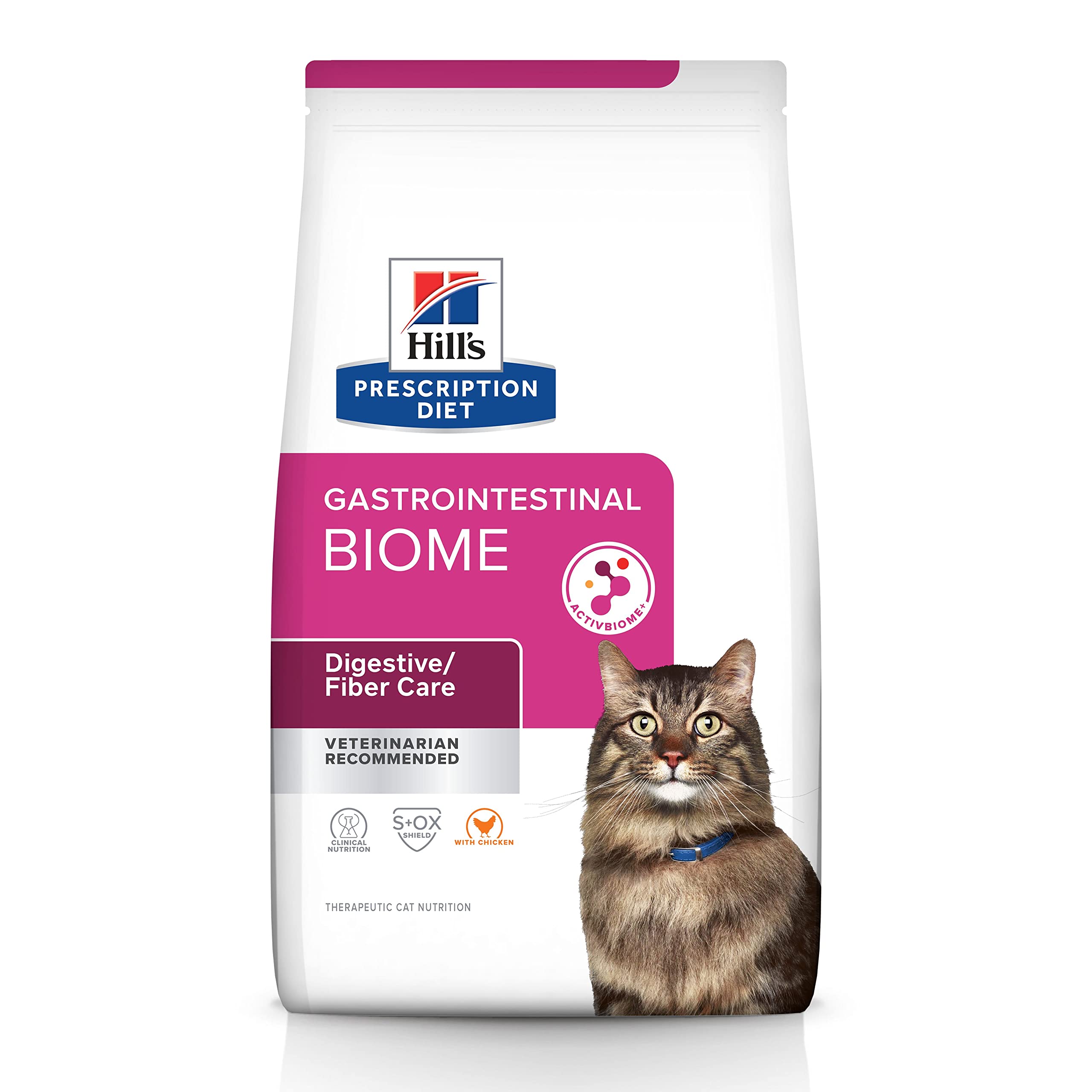 Hills Prescription Diet Gastrointestinal Biome Digestive/Fiber Care with Chicken Dry Cat Food, Veterinary Diet, 4 lb. Bag