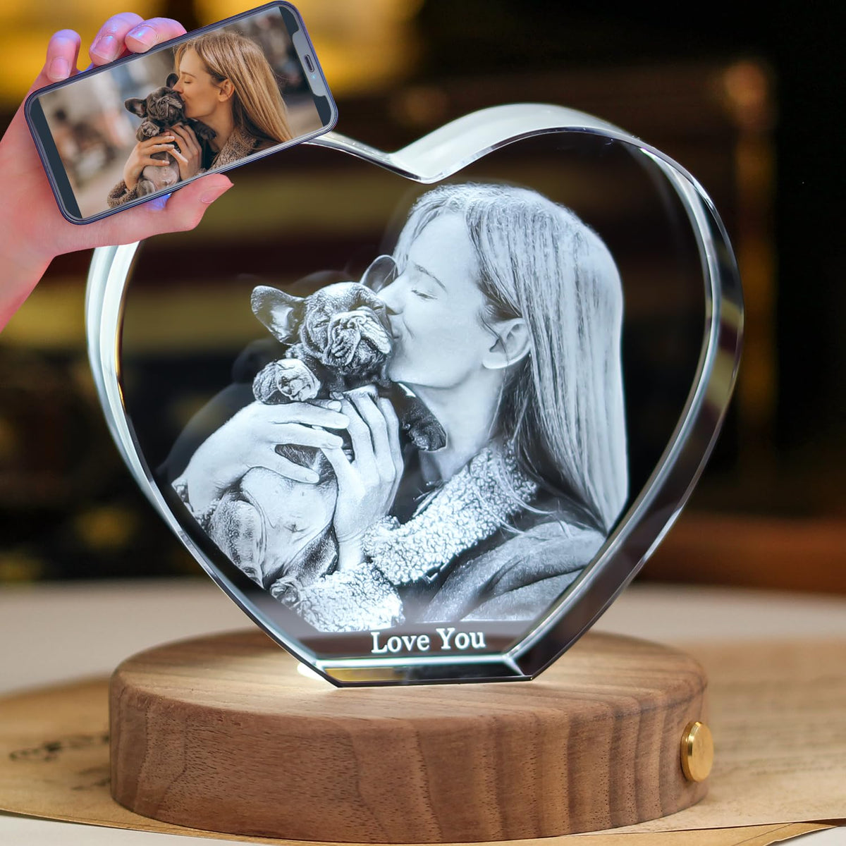 Zeiniyio Personalized Pet Memorial Gifts, Custom Pet 3D Crystal Photo,3D Engraved Crystal Keepsake Gift D  Cor Dogs Or Cats Hors