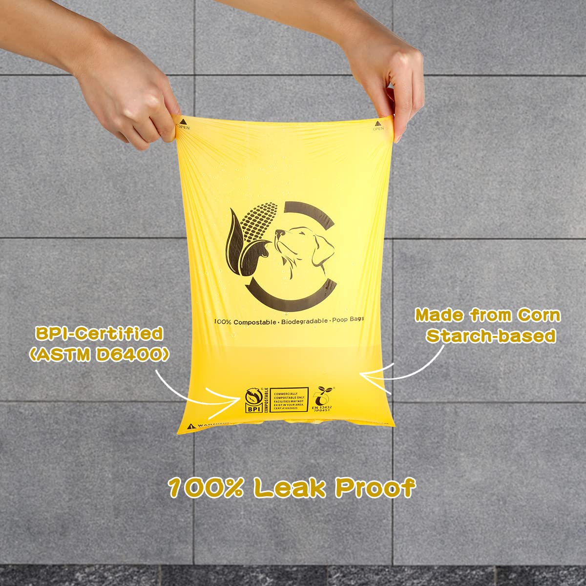 Codirom Compostable Dog Poop Bags, 270 Count Eco-Friendly Leakproof Maize Yellow Waste Bags, 15 Bags Per Roll, 100% Biodegradable