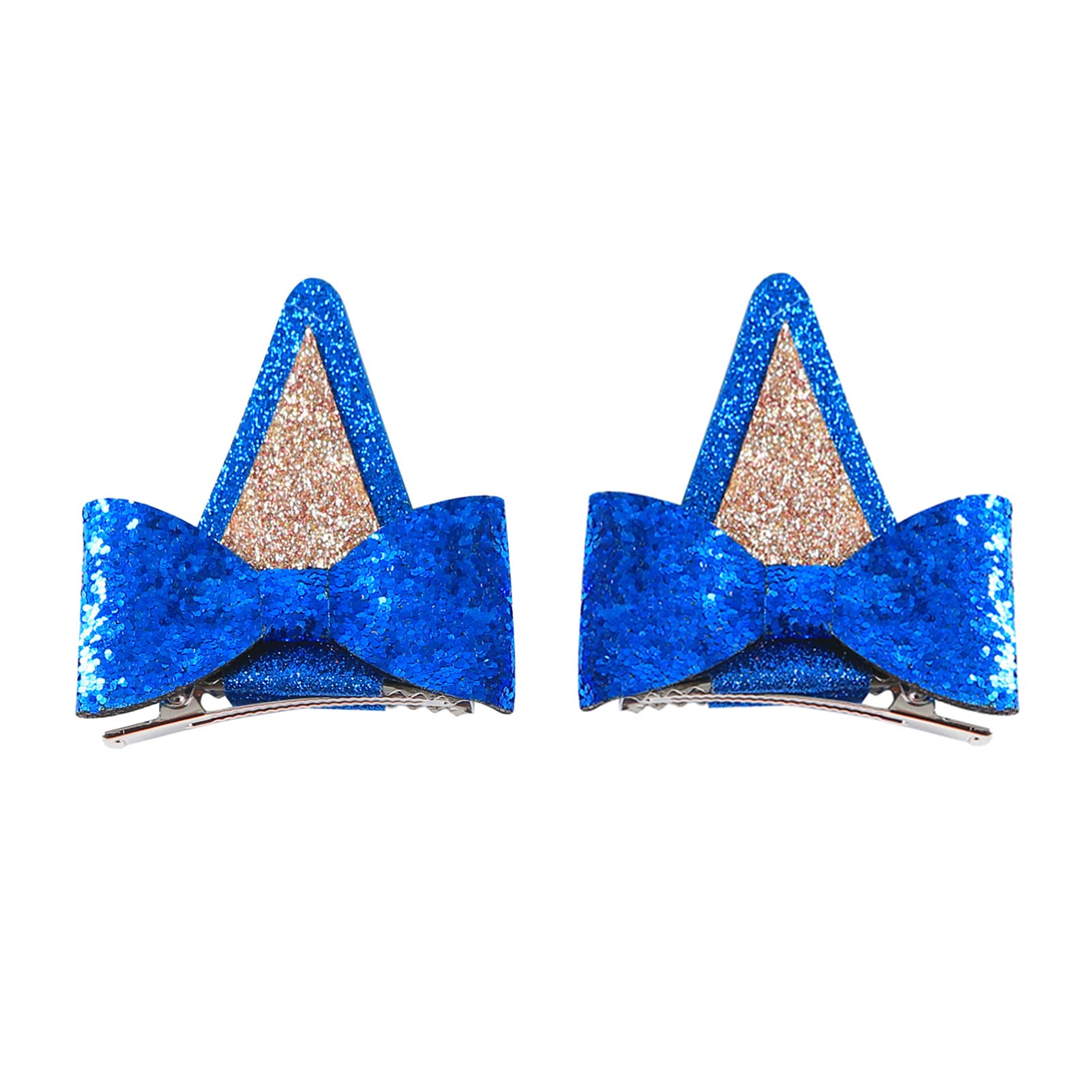 1 Pair Blue Dog Ears Hair Clips 2.5In Kids Hair Bow Barrettes Glitter Halloween Costume Accessories Toddler Girls Birthday Party
