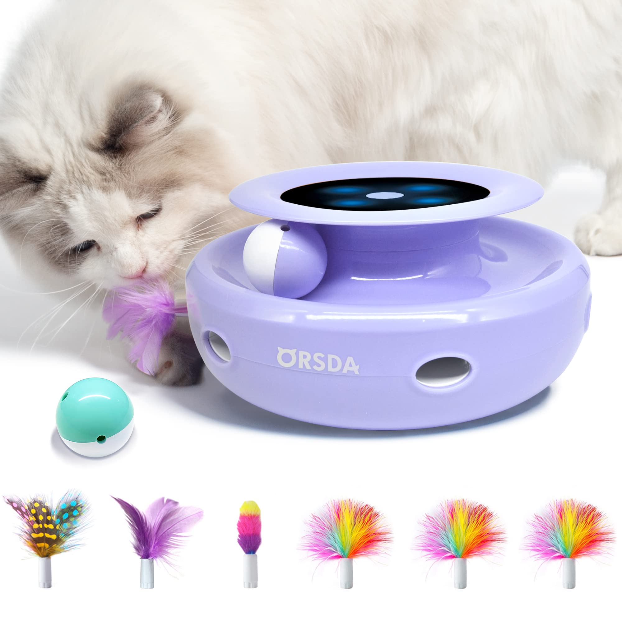Orsda Cat Toys, 2-In-1 Interactive Cat Toys For Indoor Cats, Automatic Cat Toy Balls, Mice Toys Ambush Feather Kitten Toys With 