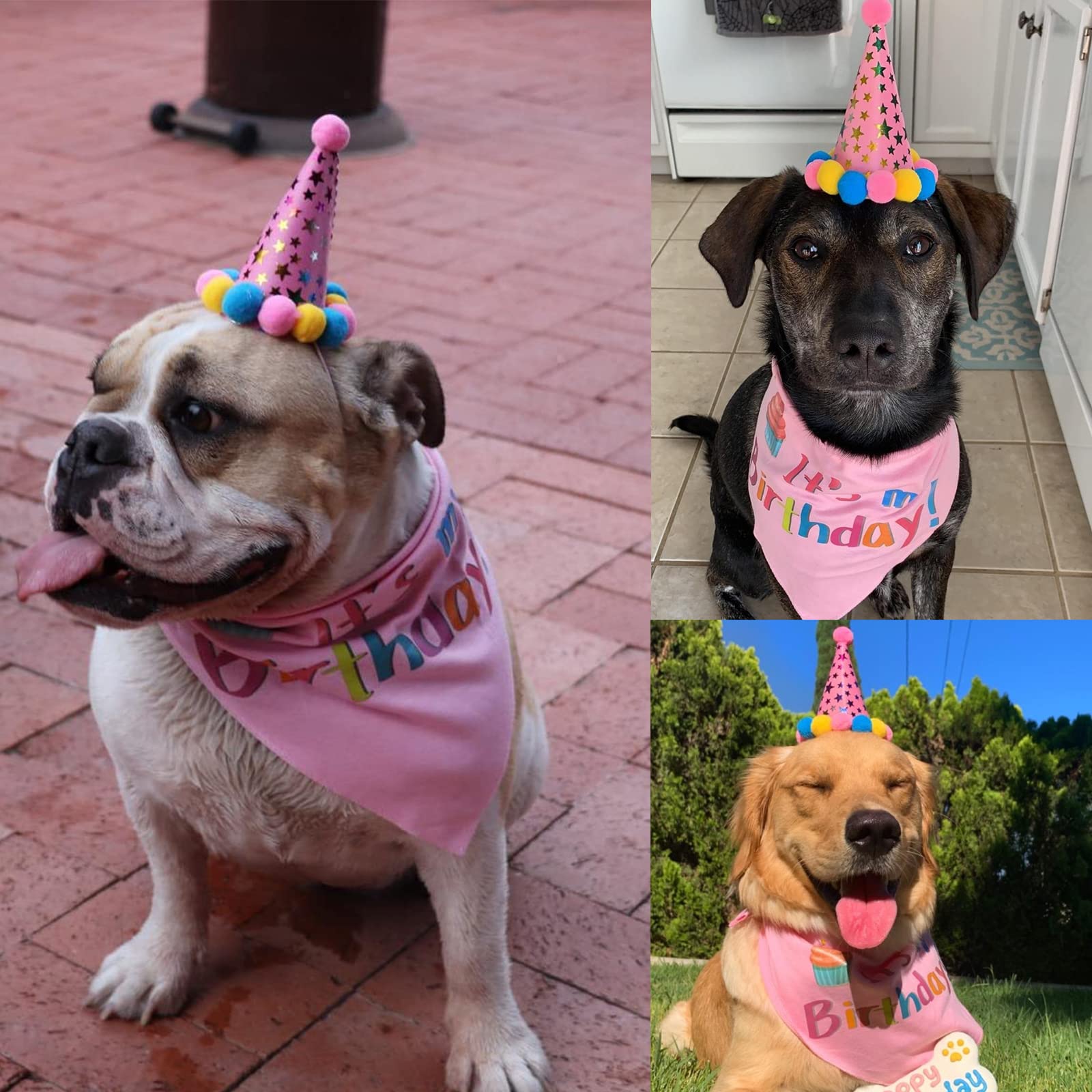 Pupteck Dog Birthday Bandana Scarfs With Cute Doggie Birthday Party Hat