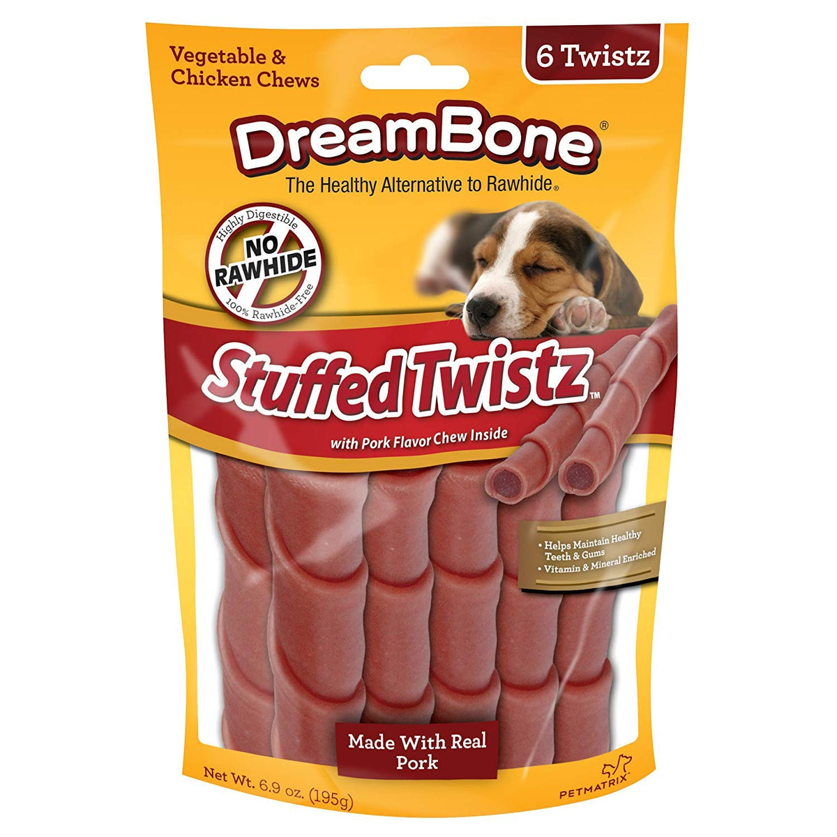 Dreambone Pork Stuffed Twistz Dog Chew, 6 Pieces/Pack (Dbst-02164)