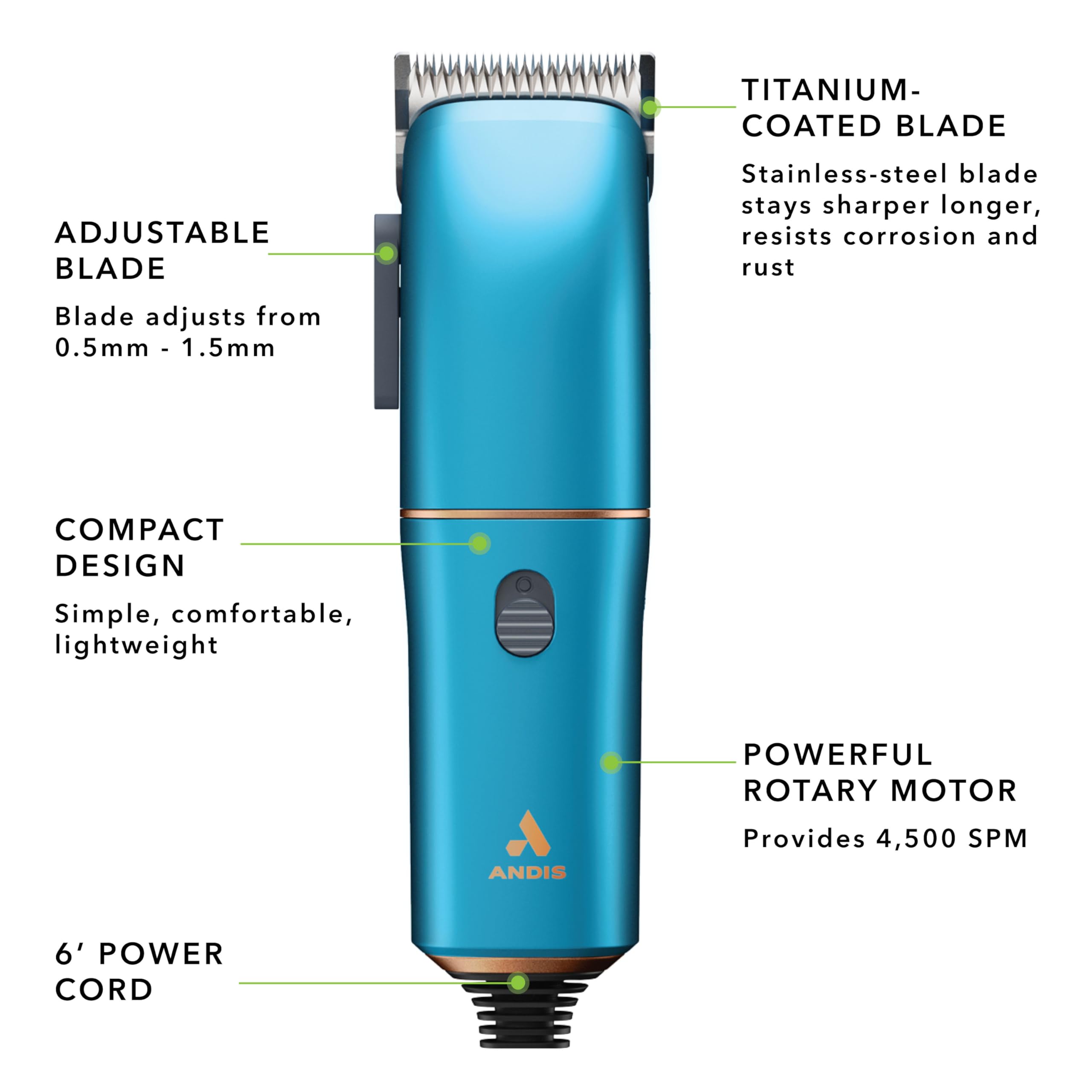 Andis Easy Clip Adjustable Blade Corded Dog Clipper, 11 Piece Kit, Lightweight, Powerful Motor, Blue, 560814