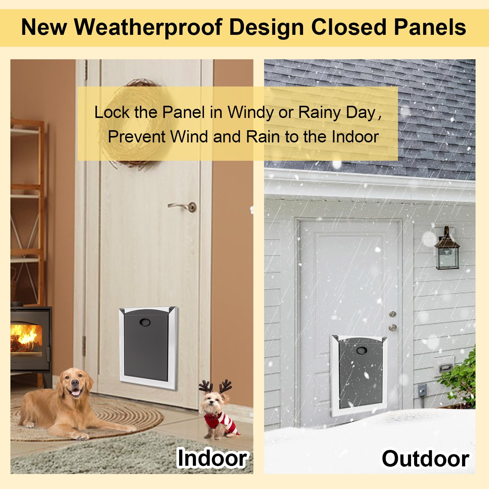 Fingerping Aluminum Large Dog Door For Exterior Door,Strong Double Magnetic Flaps,Heavy-Duty Dog Door For Medium Dog Up To 40Lbs