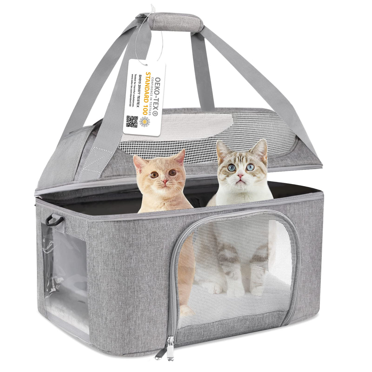 Bejibear Small Cat Carrier For 2 Cats, Oeko-Tex Certified Soft Side Pet Carrier For Cat, Small Dog, Collapsible Travel Small Dog Carrier, Tsa Airline Approved Cat Carrier For Medium Cats 20 Lbs-Gray