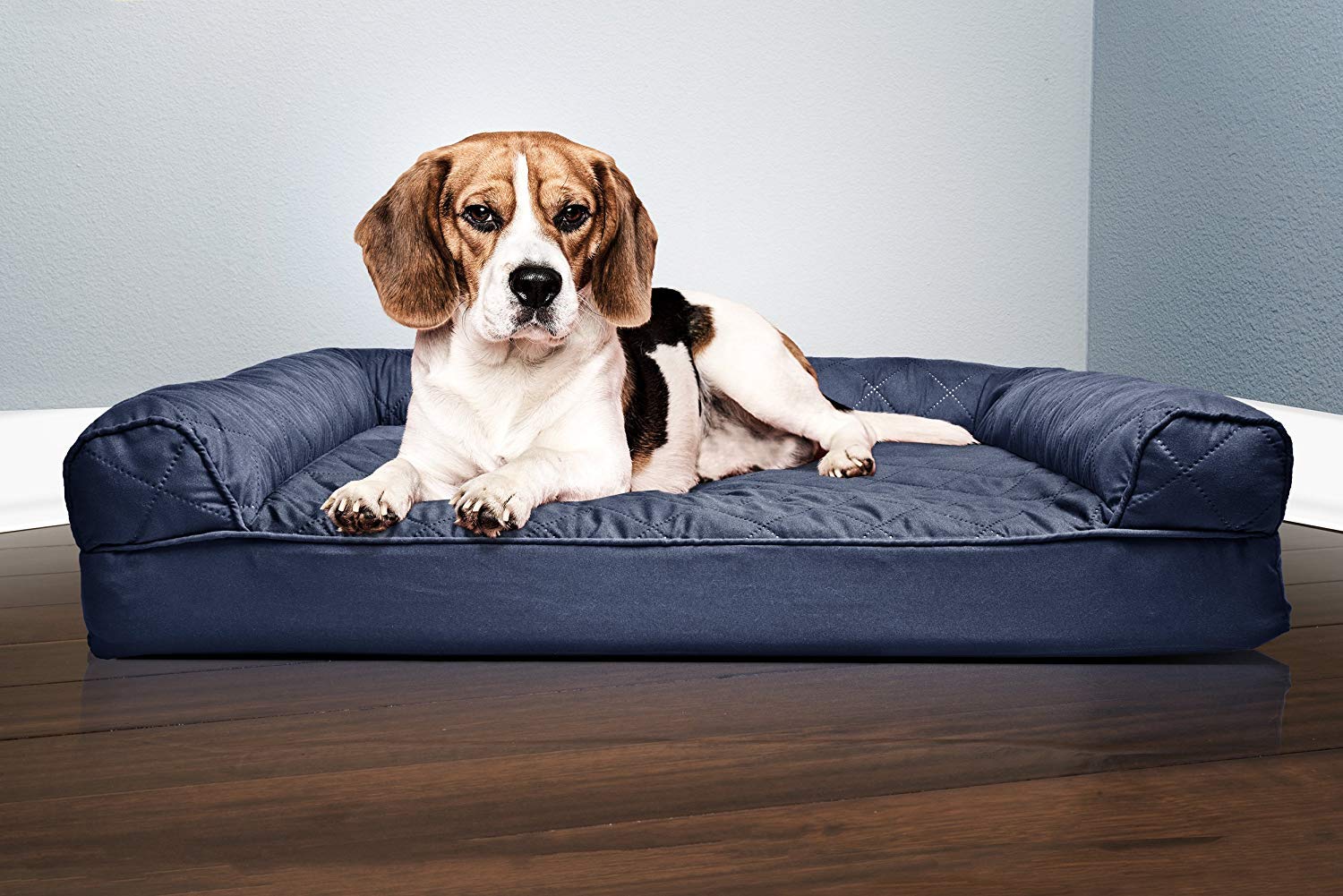 Furhaven Orthopedic Dog Bed For Medium/Small Dogs W/ Removable Bolsters & Washable Cover, For Dogs Up To 35 Lbs - Quilted Sofa - Navy (Blue), Medium