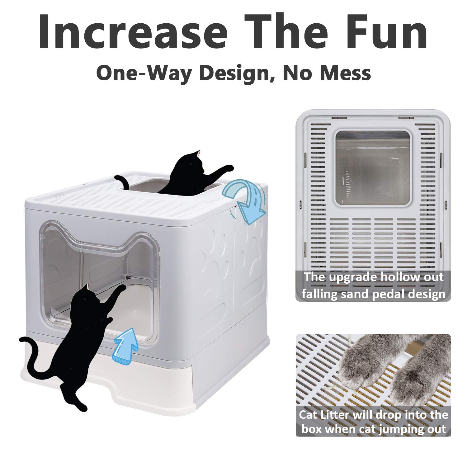 Foldable Cat Litter Box With Lid, Enclosed Cat Potty, Top Entry Anti-Splashing Cat Toilet, Easy To Clean Including Cat Litter Scoop And 2-1 Cleaning Brush (Grey), Large