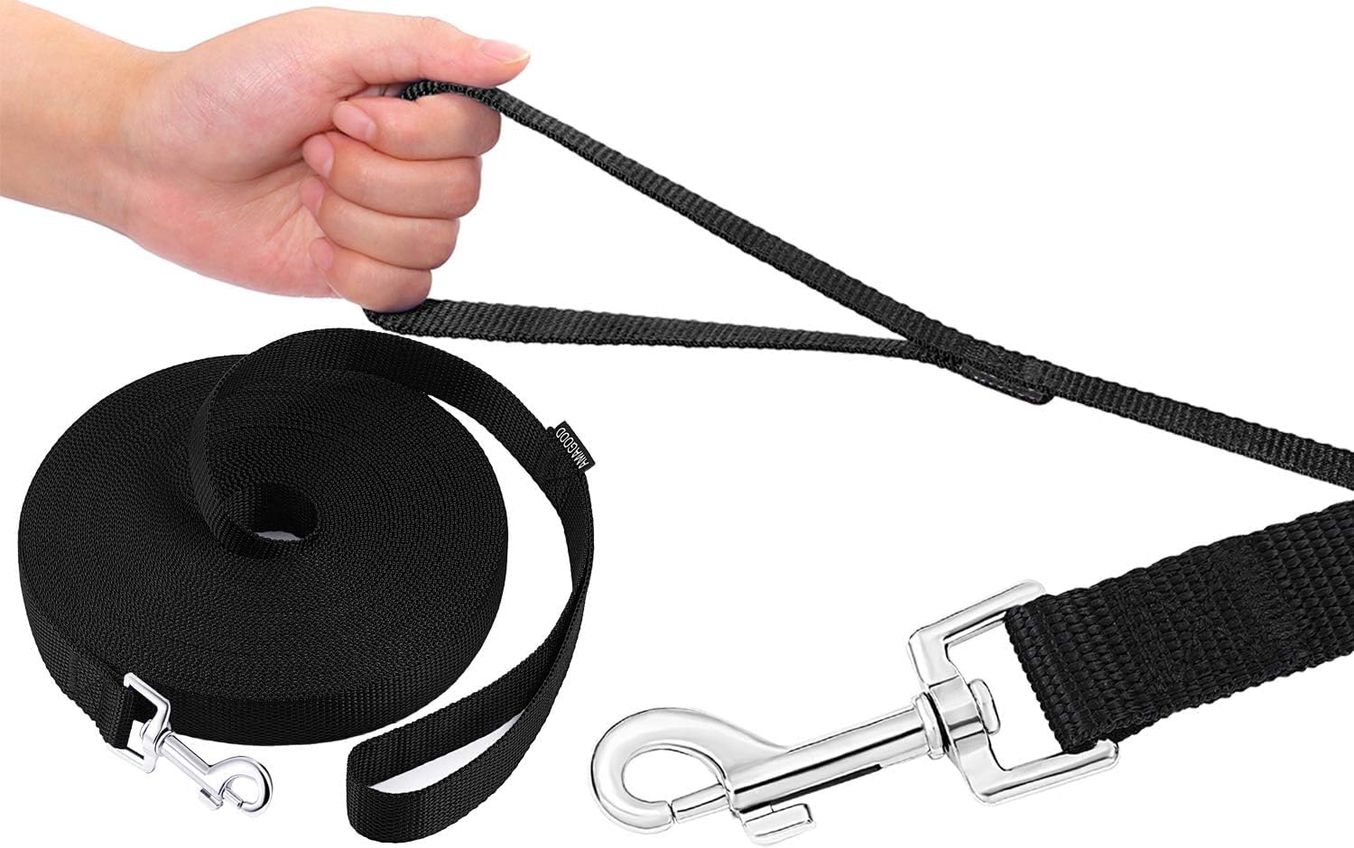 Amagood Dog Leashes Heavy Duty 15Ft 20Ft 30Ft 50Ft 100Ft Long Leashes-For Training,Tie Out(100Feet X 3/4Inch,Black)