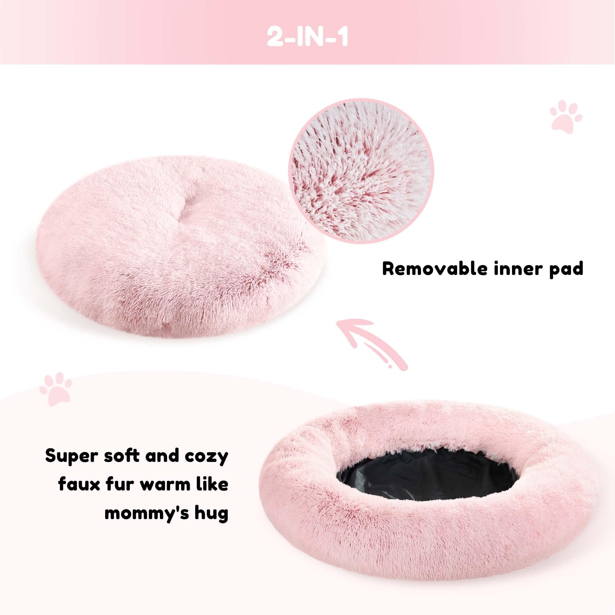 Western Home Wh Calming Dog & Cat Donut Cuddler, Anti-Anxiety Warming Cozy Soft Round Bed, Fluffy Faux Fur Plush Cushion For Small Medium Dogs And Cats (20'/24'/30'/36')