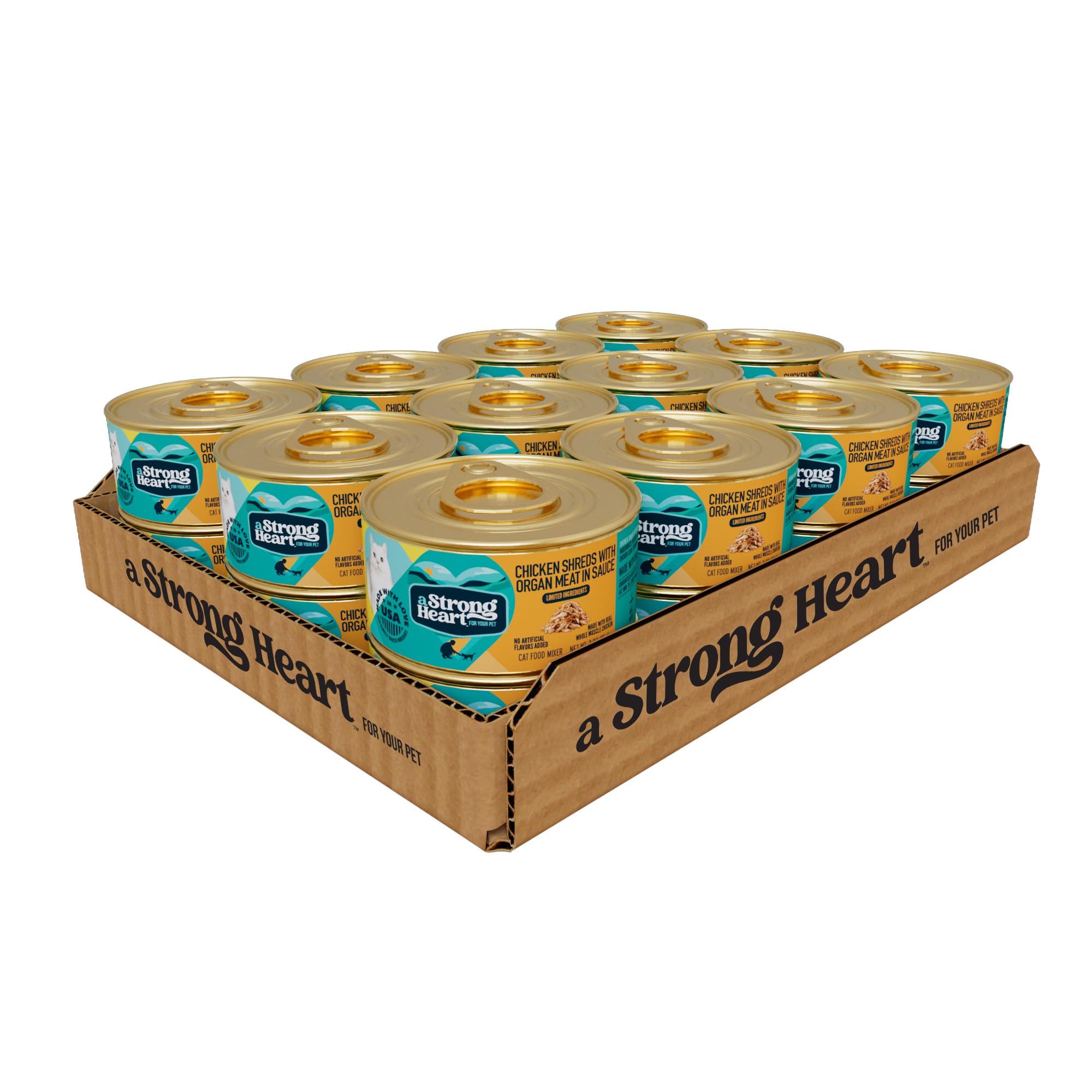 A Strong Heart Canned Wet Cat Food, Chicken Shreds with Organ Meat in Sauce -3 oz Cans (Pack of 24), Made in The USA with Real C