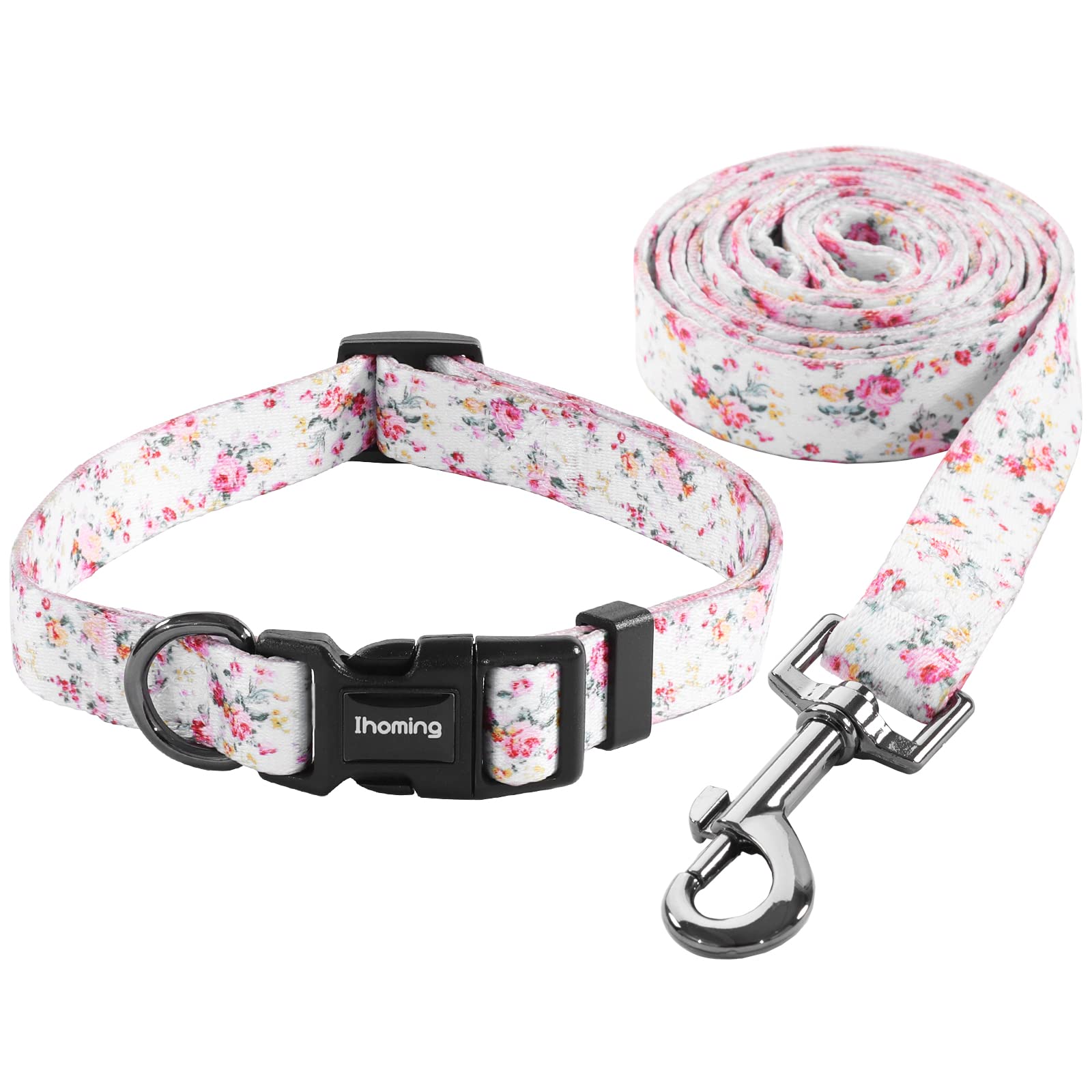 Ihoming Dog Collar And Leash Set For Daily Outdoor Walking Running Training, Floral Sky Design For Large Boys Girls Dogs Cats Pe