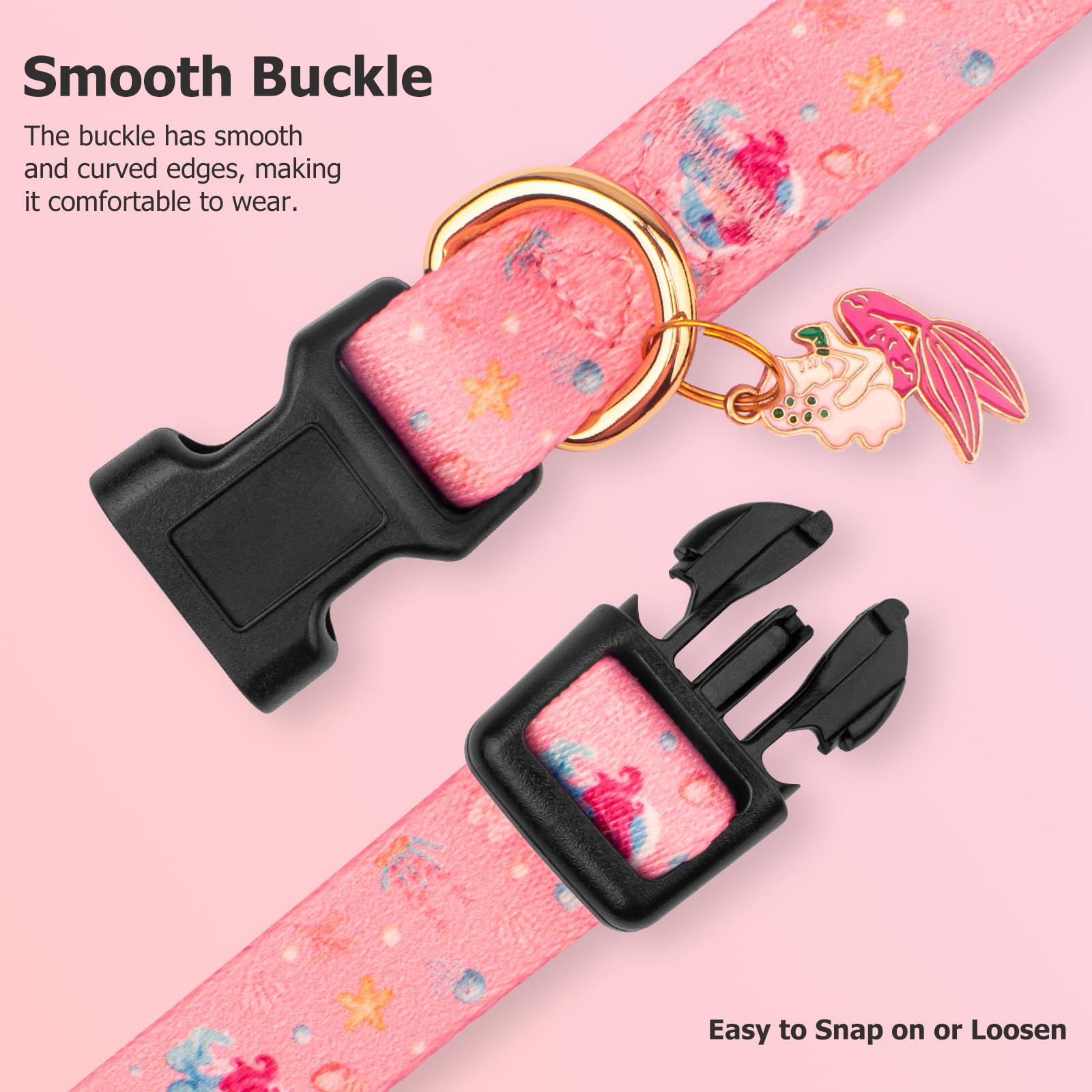 Handmade Dog Collar for Small Medium Large Dogs,Pink Mermaid with Pendant Fall and Winter Fashions Dog Collar,Ideal for Girl Dog