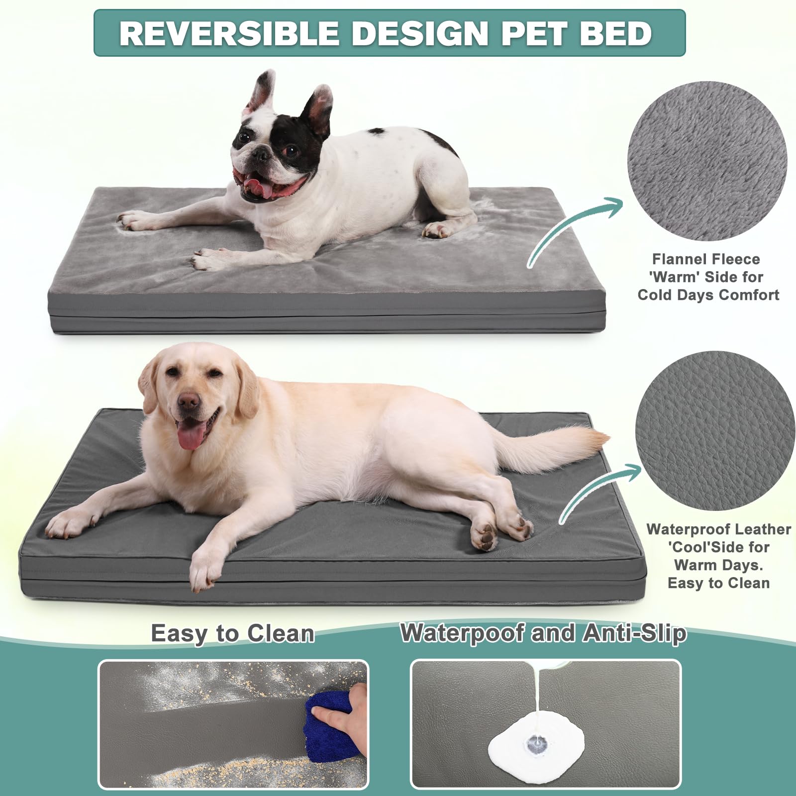 Vonabem Waterproof Dog Bed Large Medium Sized Dog - Orthopedic Outdoor Crate Pad, Removable Washable Cover For Pet Crate Pad, Eg