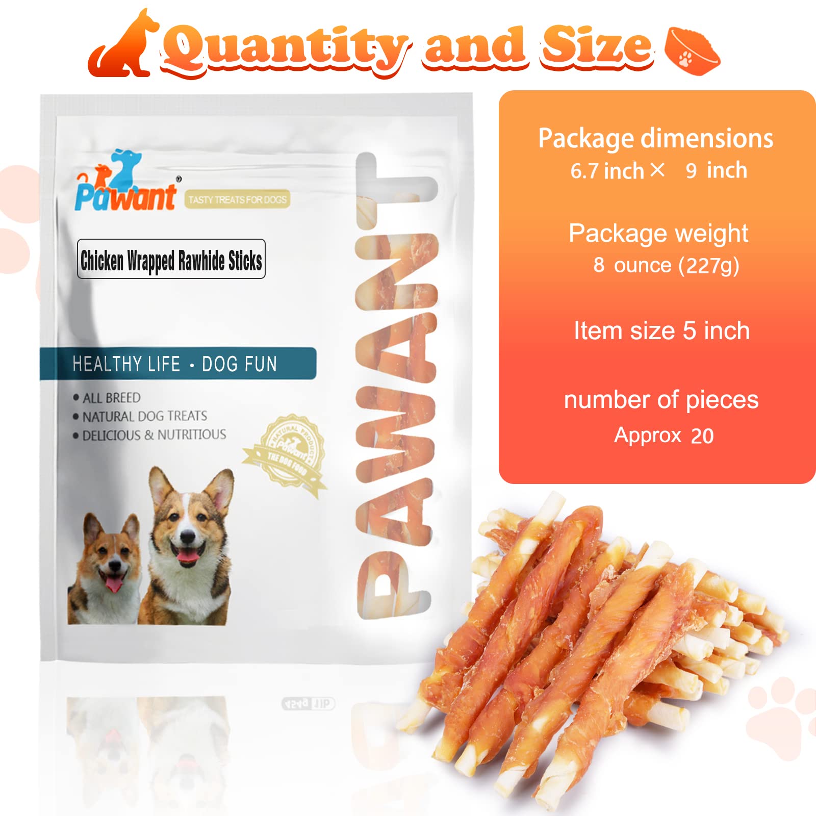 Pawant Puppy Training Snacks Dog Chews Treats Chicken Wrapped White Rawhide Sticks 0.5lb