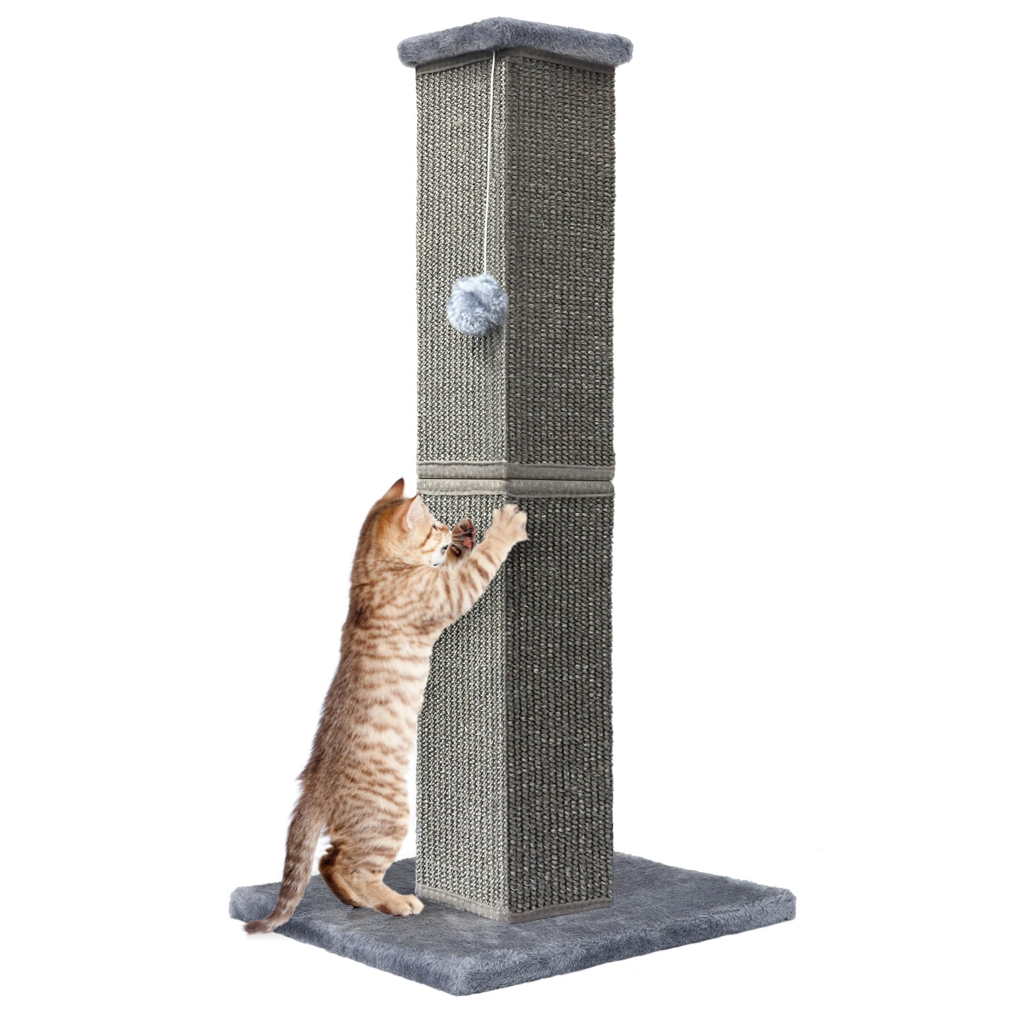 Yuloyi Cat Scratching Post 32 Inch For Indoor Large Cats And Kitten, Nature Sisal Tall Cat Scratch Post, Sisal Cat Scratcher Imp