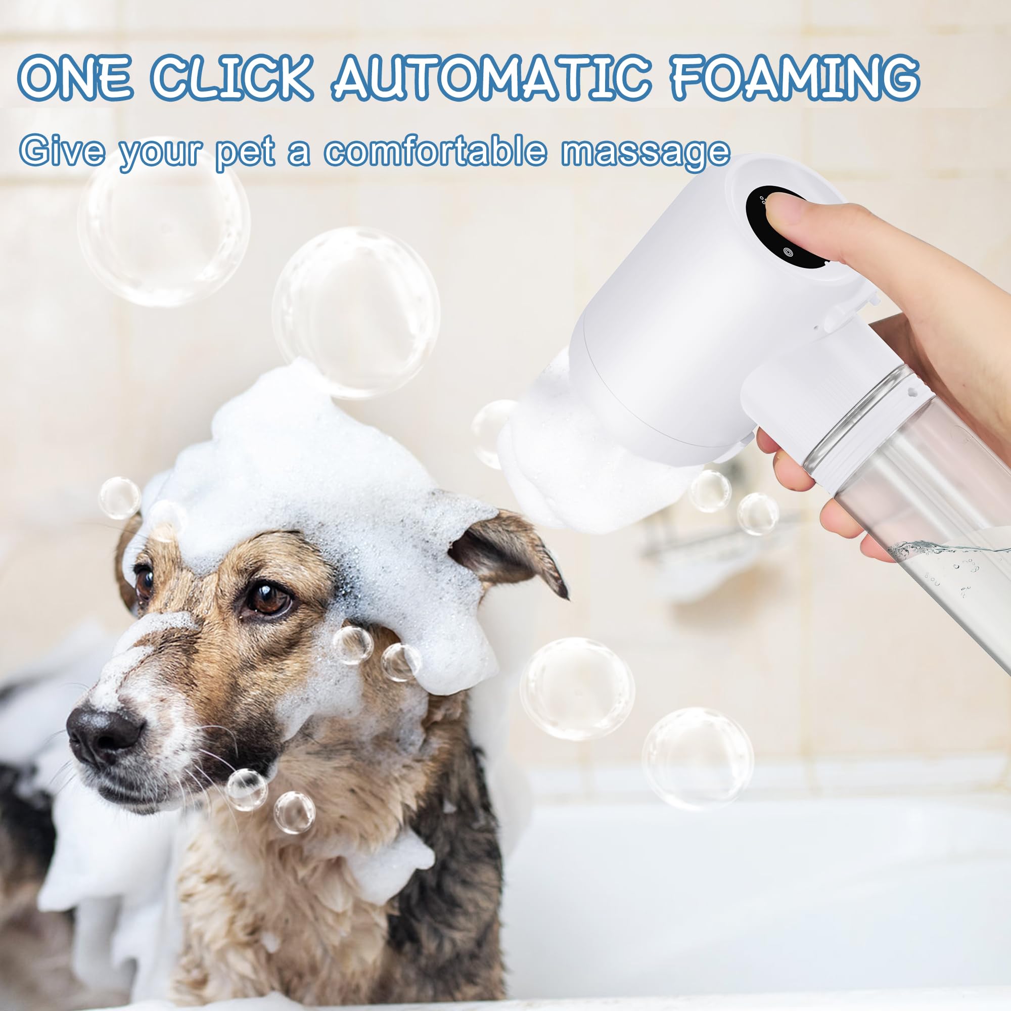 Dog Brush With Massage Head, Ergonomic Grip Handle,Electric Pet Bubble Bath Brush With Massage & Foaming Function, Ideal For Dog
