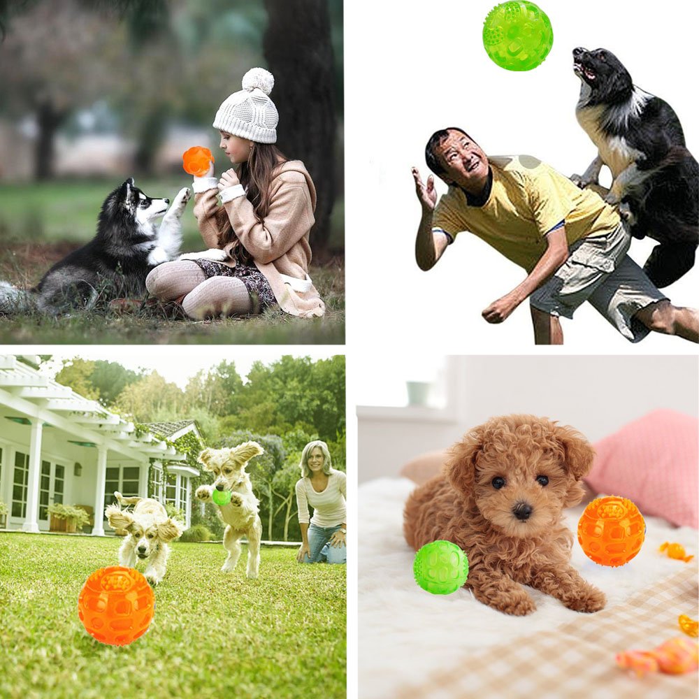 Aceone Dog Squeaky Ball, Pet Squeak Chew Bouncy Rubber Toy Balls For Small Large Dogs Indestructible Exercise Training Playing (3 Balls)