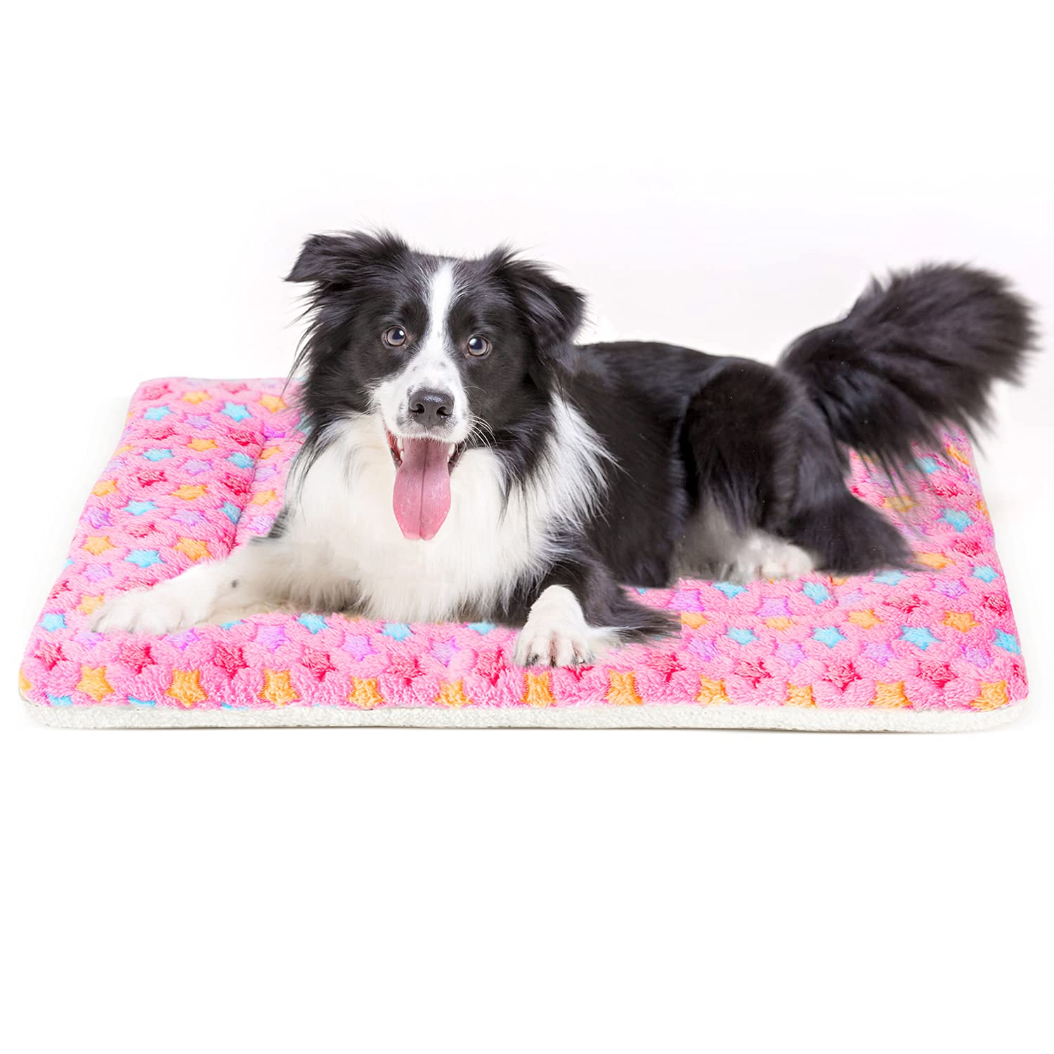 Mora Pets Dog Bed Crate Pad Ultra Soft Pet Bed With Cute Star Print Washable Crate Mat For Large Medium Small Dogs Reversible Fleece Dog Crate Kennel Mat Cat Bed Liner 35 X 22.8 Inch Pink