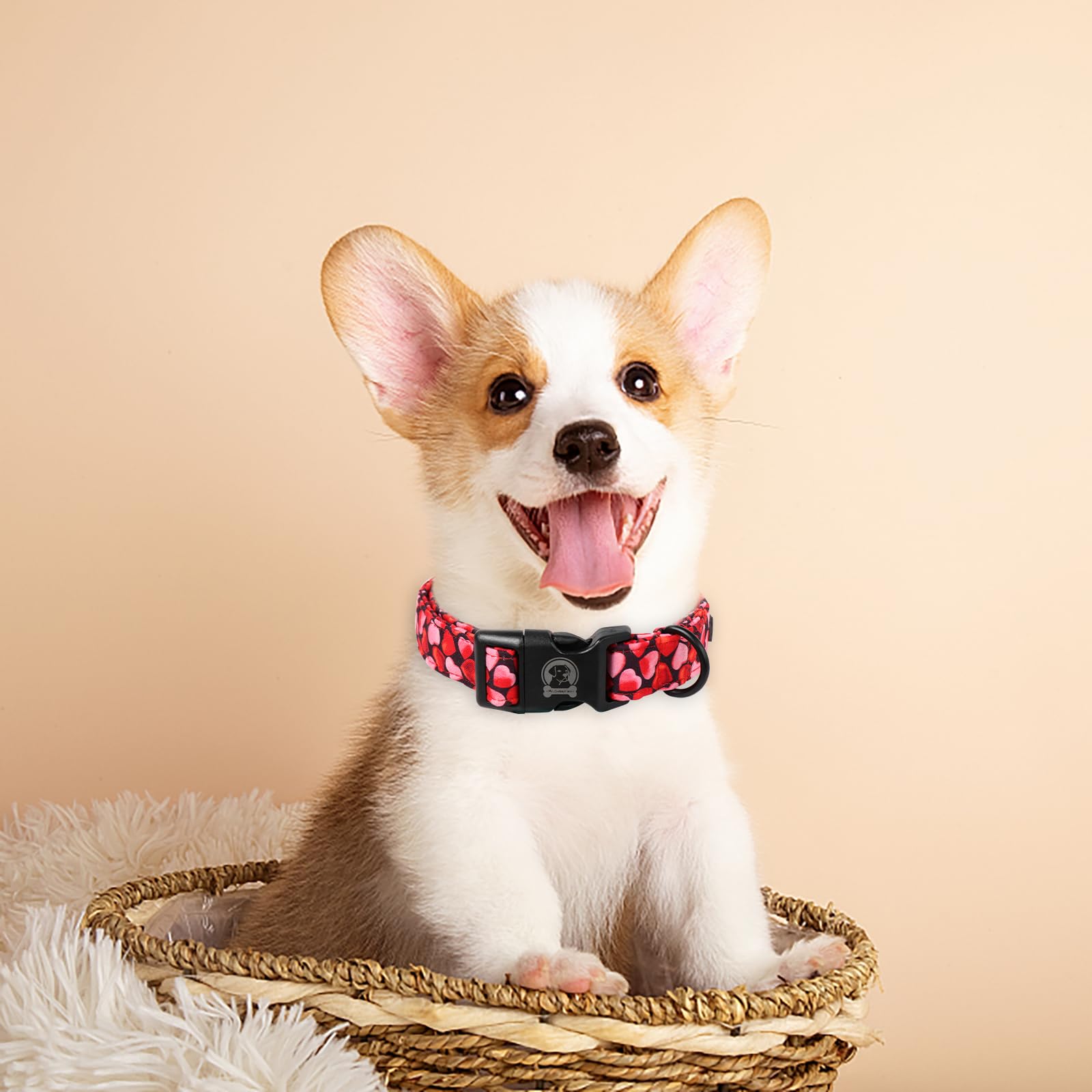 Mr. Chubbyface Valentines Dog Collar,Cute Pink Love Heart Cotton Puppy Collar, Adjustable Valentine Girl Female Male Pet Collars