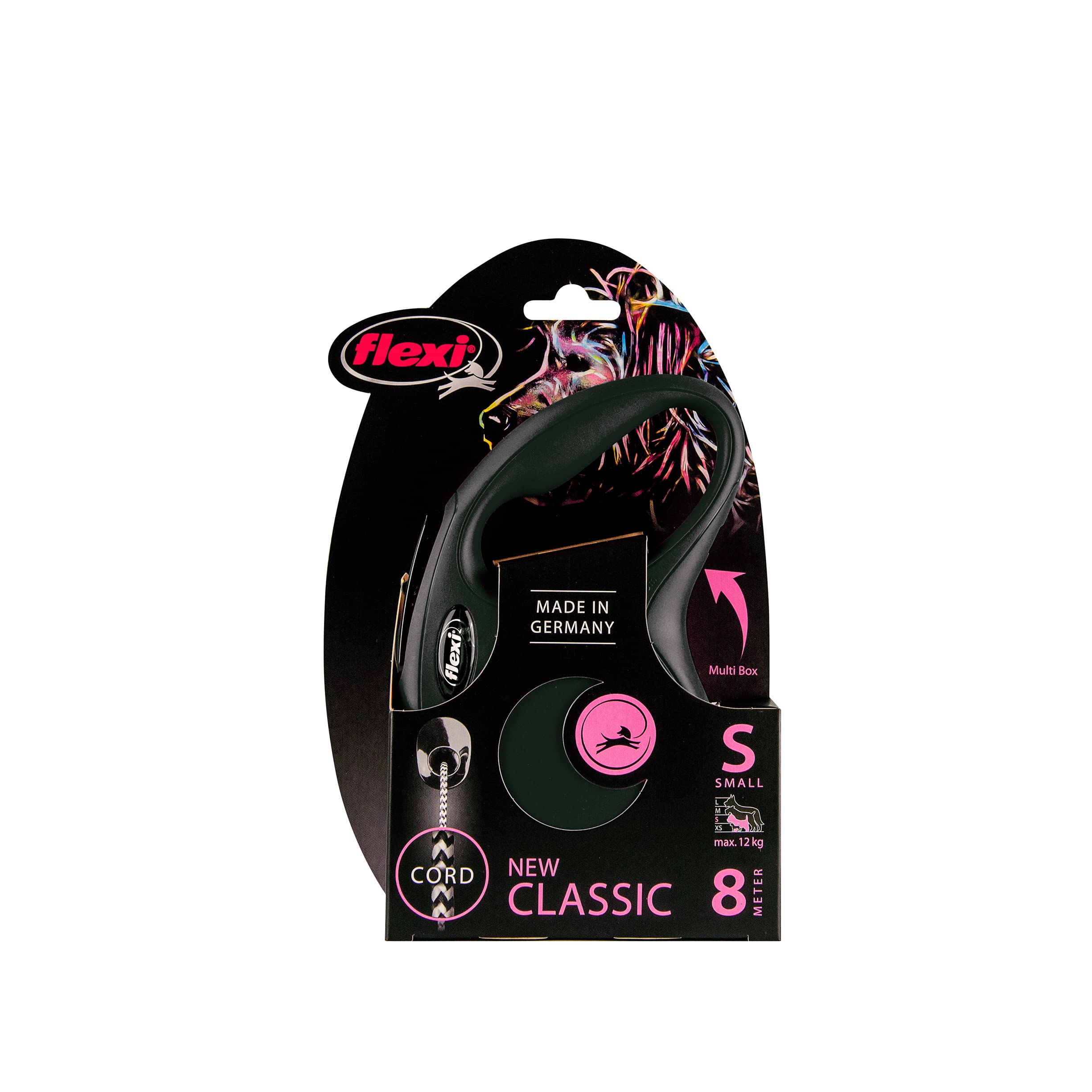 Flexi New Classic Cord Black Retractable Dog Lead Small 12Kg - 8M