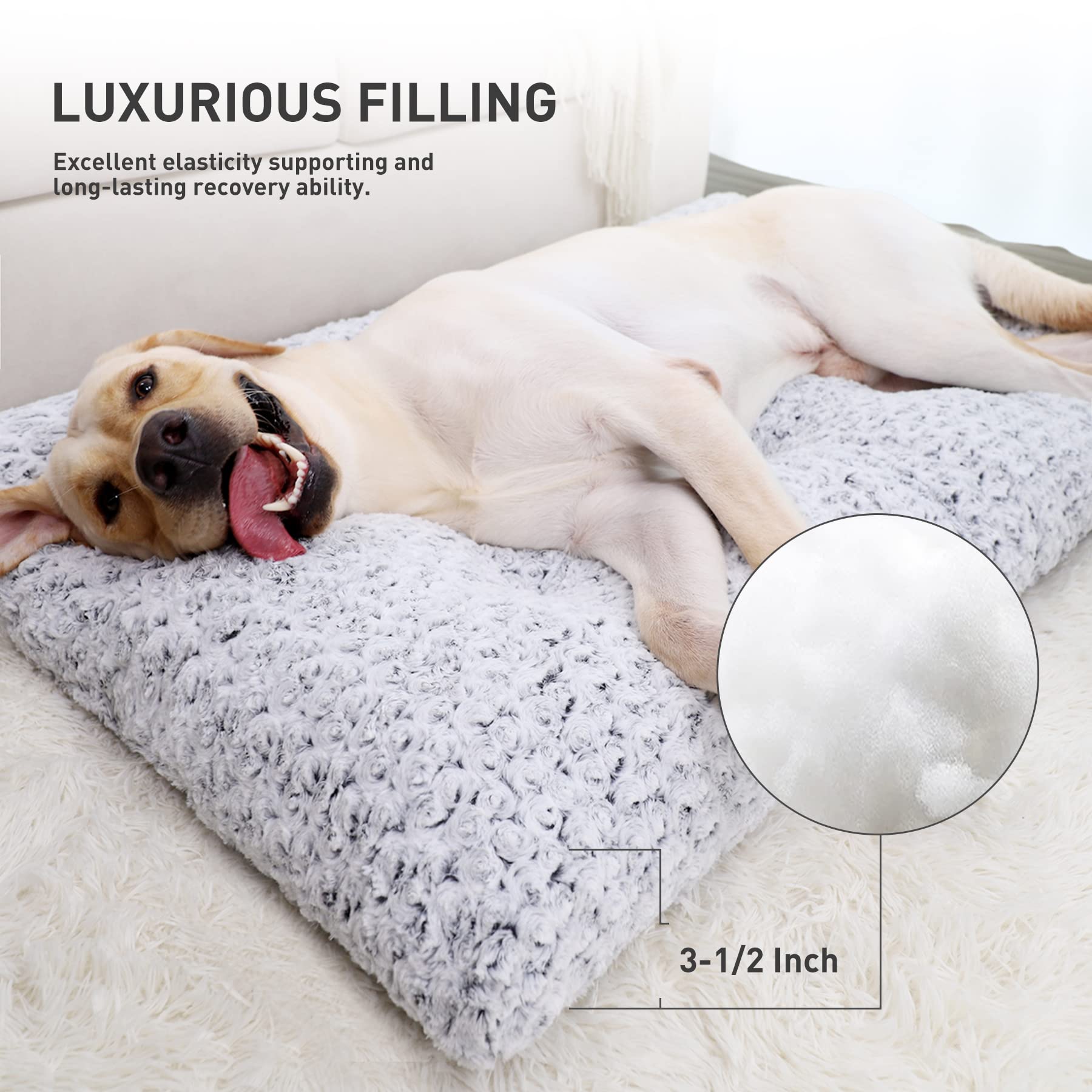 Ksiia Washable Dog Bed Deluxe Plush Dog Crate Beds Comfy Kennel Pad Anti-Slip Pet Sleeping Mat For Large, Jumbo, Medium, Small Dogs Breeds, 35' X 23', Gray