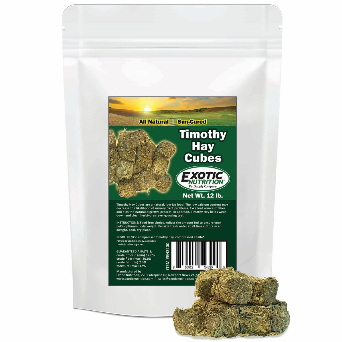 Timothy Hay Cubes 12 Lb - 100% All Natural, High Fiber, Sun Cured Timothy Grass Food & Treat - Rabbits, Guinea Pigs, Chinchillas, Degus, Prairie Dogs, Tortoises, Hamsters, Gerbils, Rats & Small Pets…