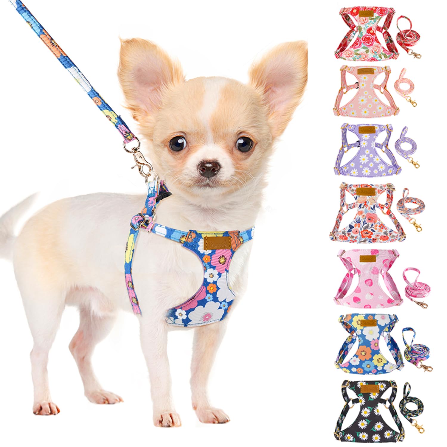 Lukovee Puppy Harness And Leash Set, No Pull Lightweight Soft Suede Adjustable Pet Harness Vest With Snap Buckle For Puppy Small